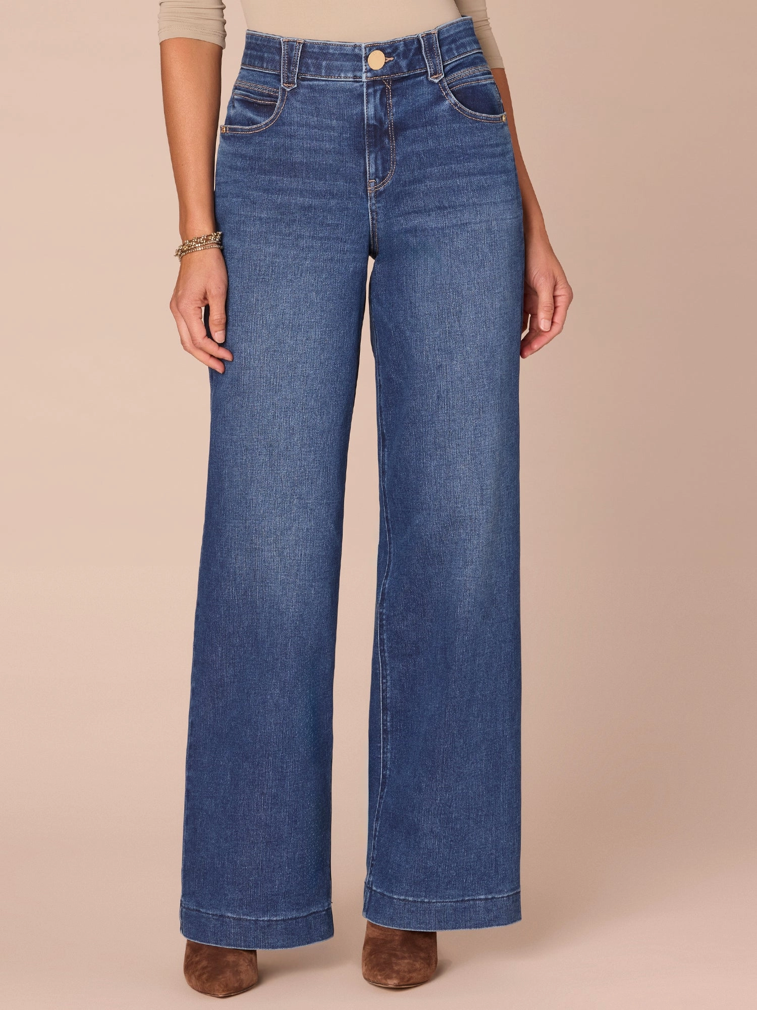 "Ab"solution? High Rise Wide Leg Jeans with Double Pockets Trend Setter Chill Outfit Student Outfit Laser Cut Edges