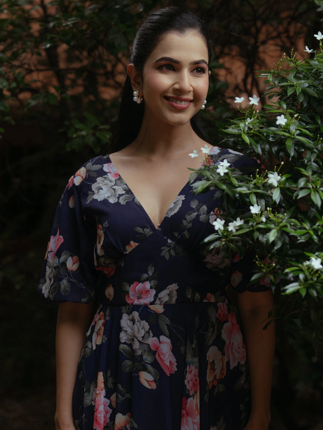 Summer Friendly Women's Printed Baloon Sleeve Georgette Midi Dress