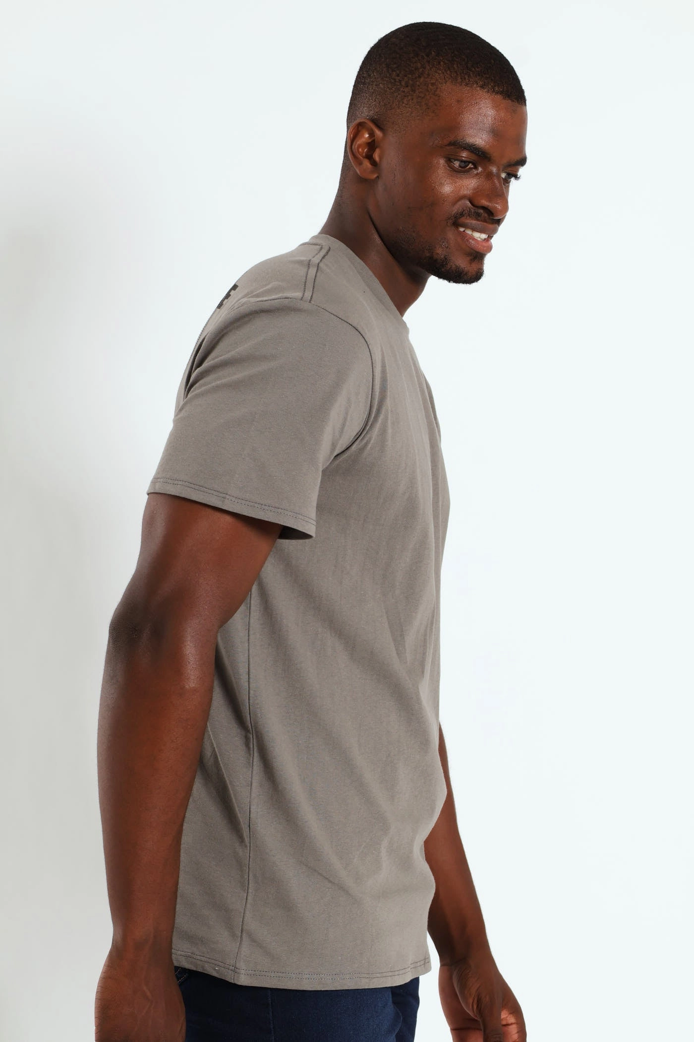 Core Front & Back Print Tee - Gunmetal Ribbed Collar Design