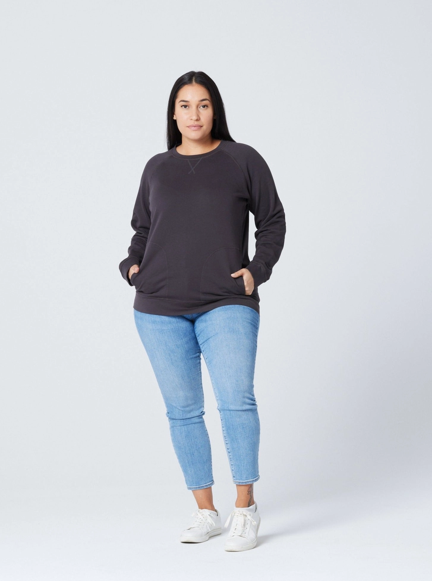 All Weather Performance Fabric summer top Unisex Pocket Crewneck Sweatshirt - Washed Black