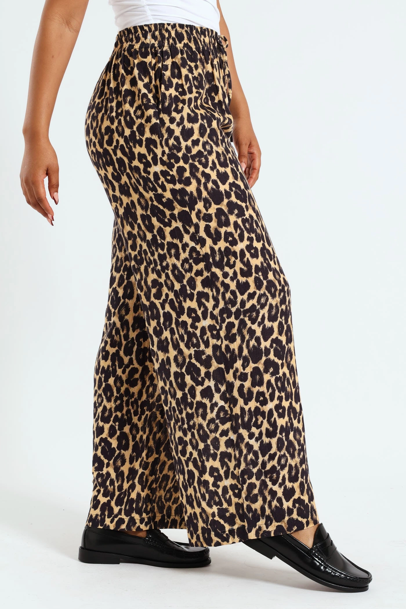 DoubleLayeredFabric Leopard Print Pant - Beige