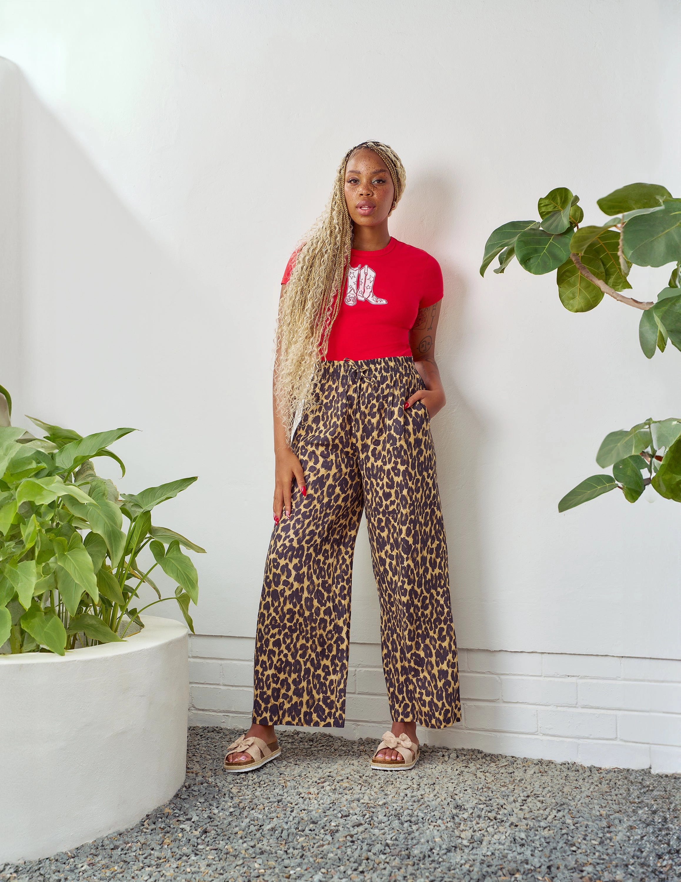 Leopard Print Pant - Beige Ultra Soft Texture