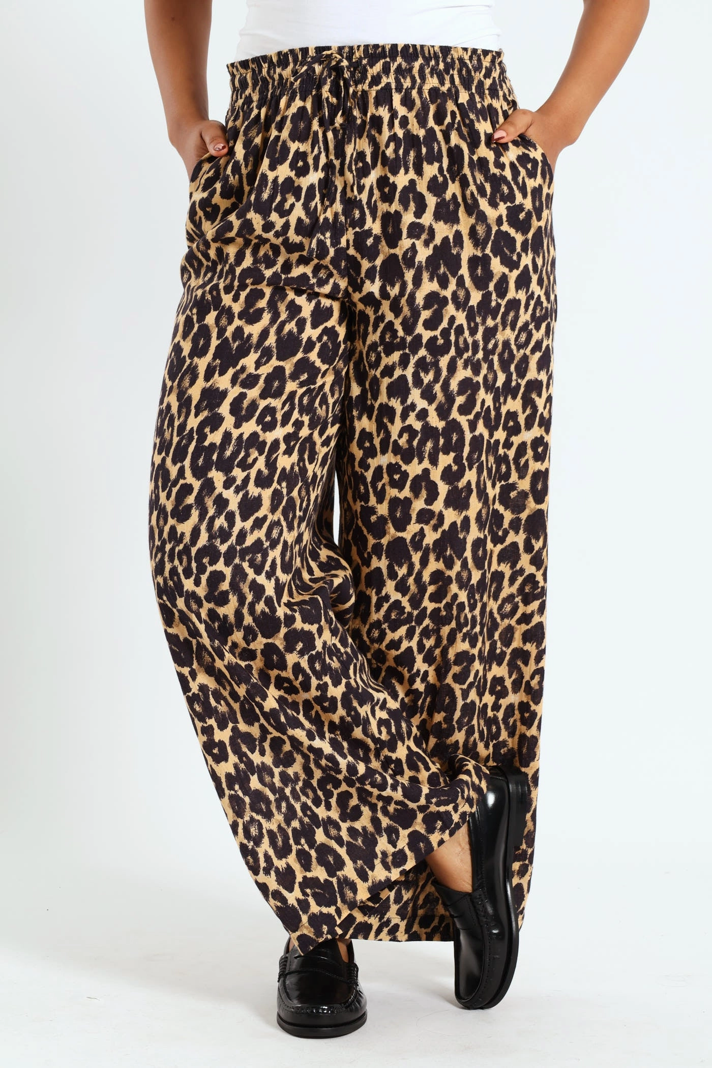 Leopard Print Pant - Beige Comfortable Waistband