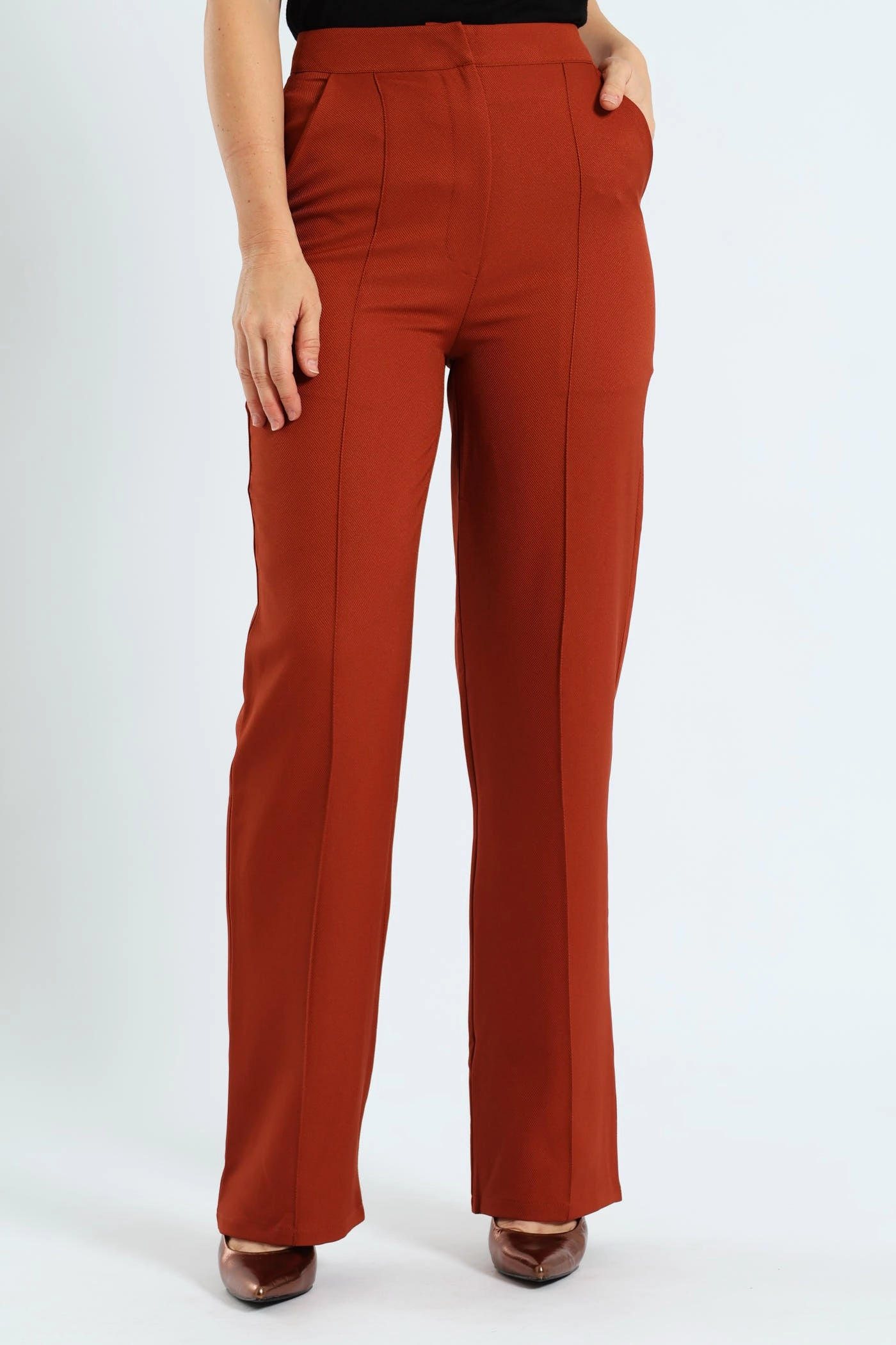 Stretch Movement Pin Tuck Twill Straight Leg Pant - Copper