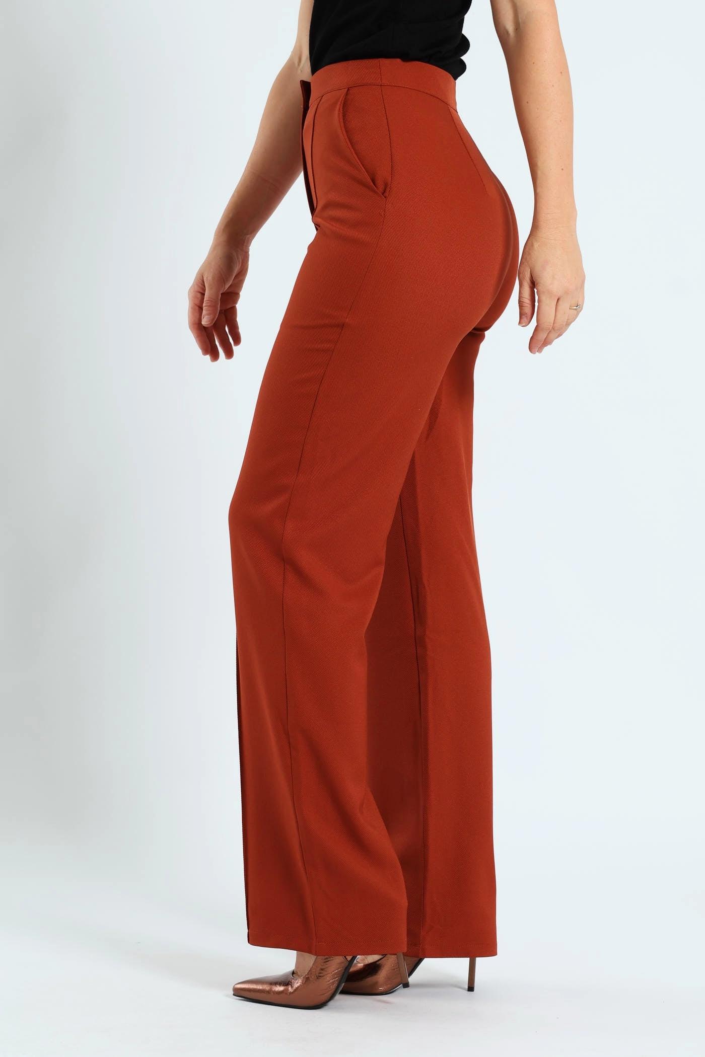 Moisture Lock Technology Compact Storage Pin Tuck Twill Straight Leg Pant - Copper