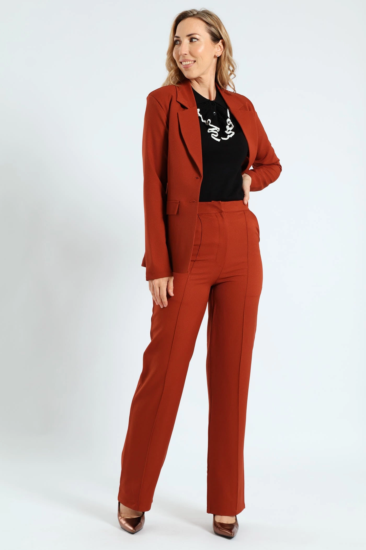 Pin Tuck Twill Straight Leg Pant - Copper Breathable fabric