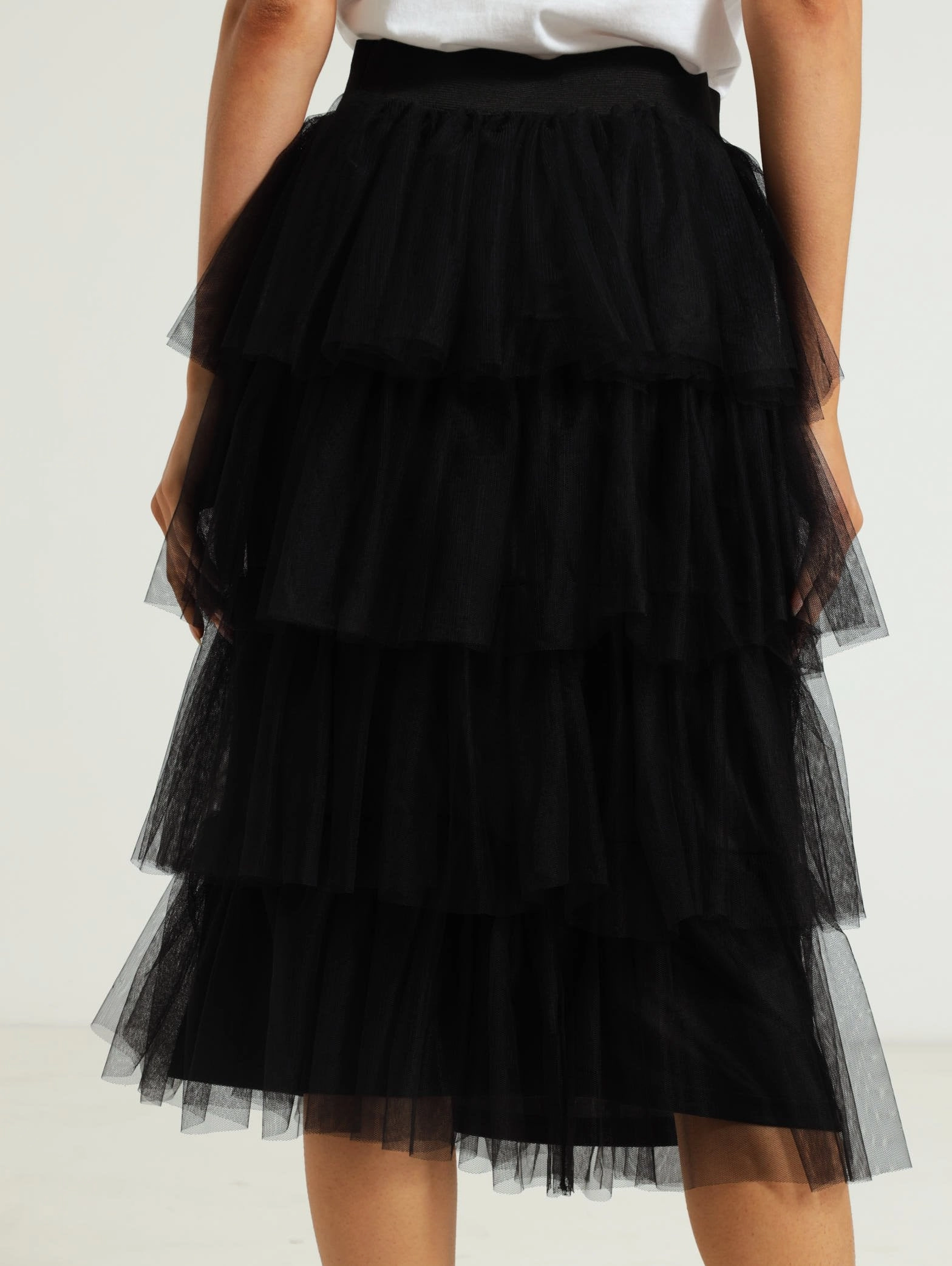 Rara Tiered Midi Skirt - Black Matching Belt Wrap Front