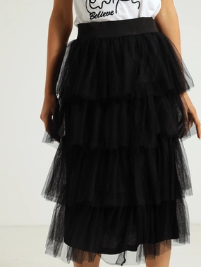 Rara Tiered Midi Skirt - Black Classic Elegance All Season Wear