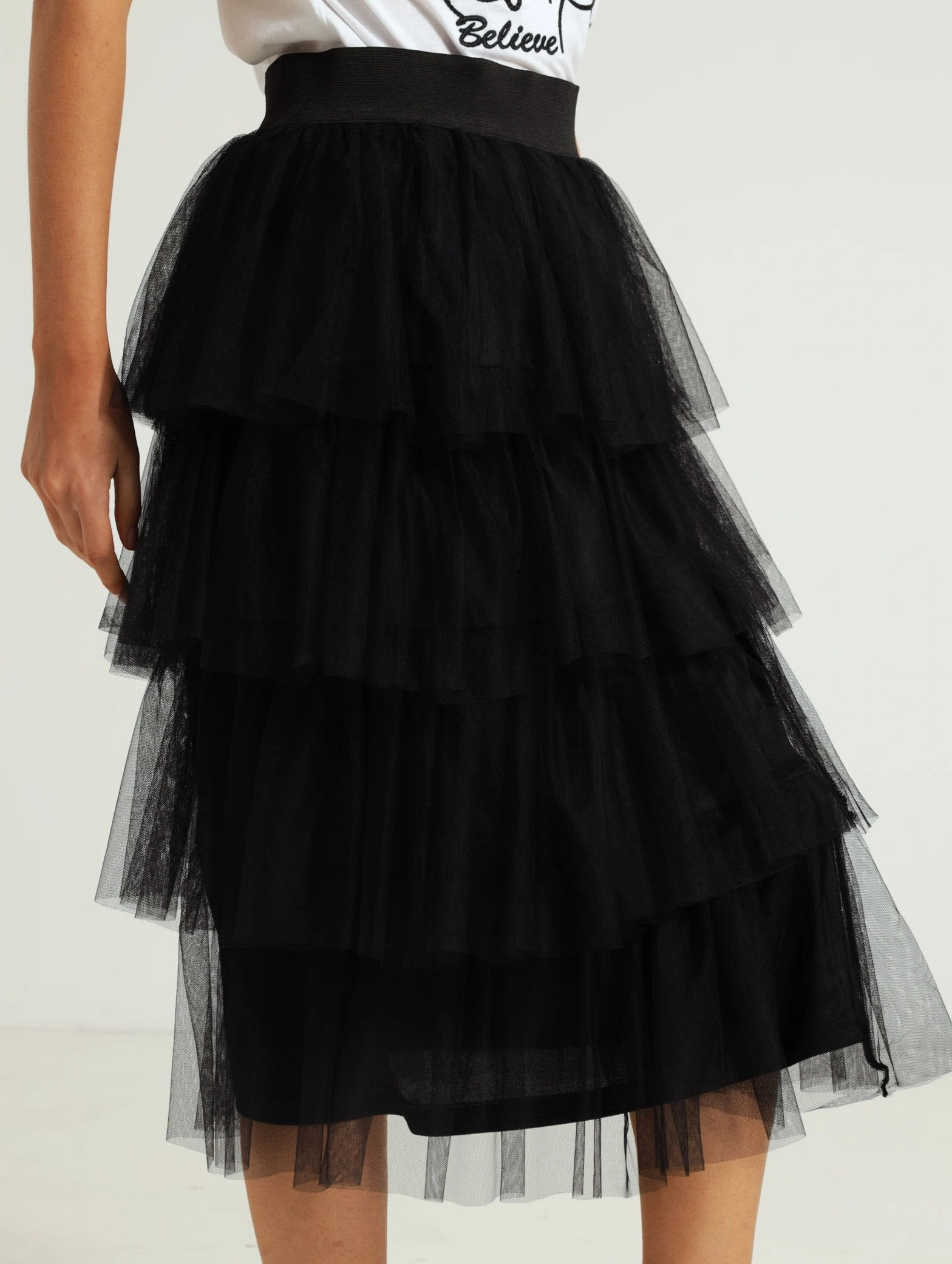 Red Carpet Look Rara Tiered Midi Skirt - Black