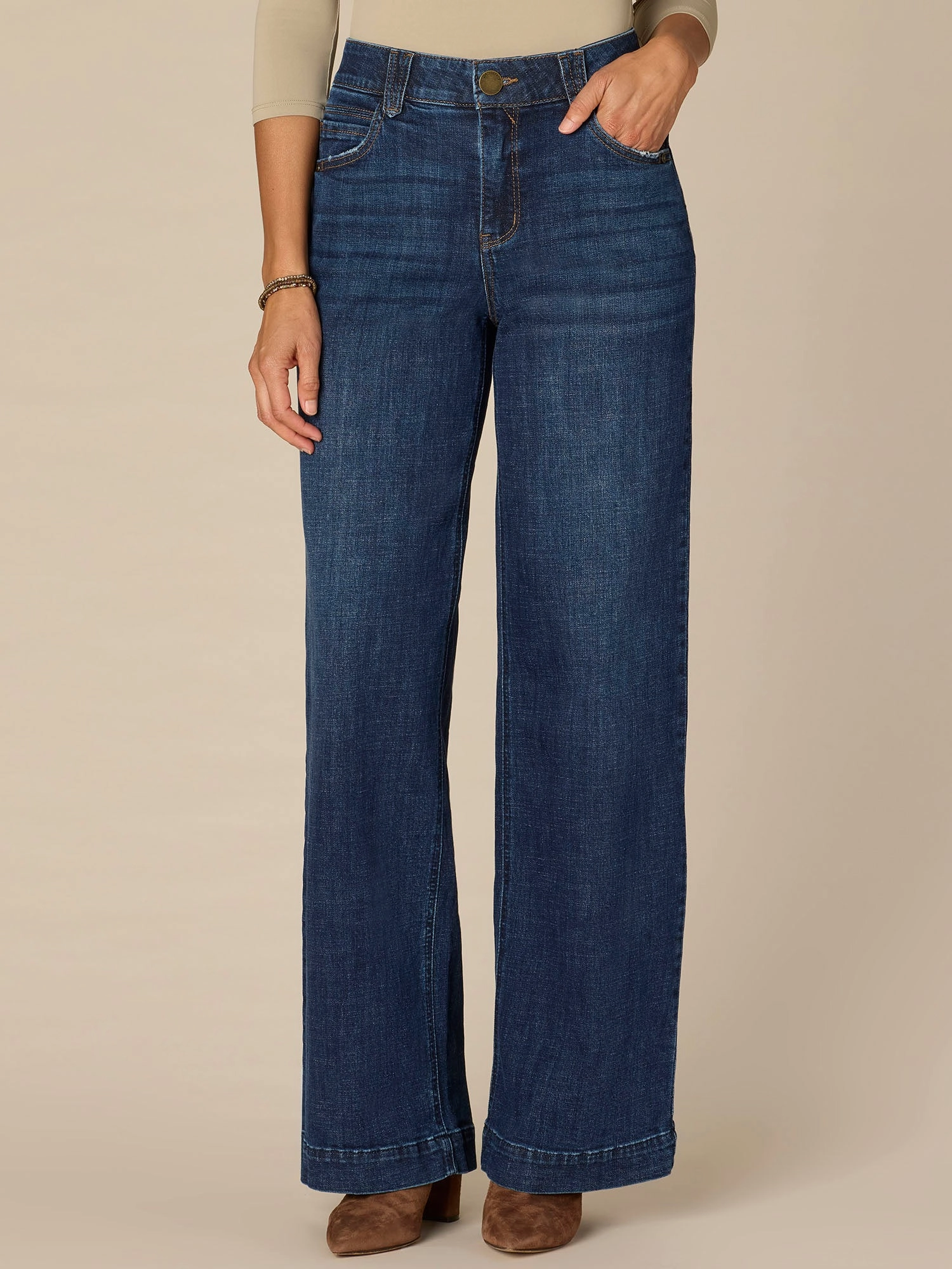 "Ab"solution? High Rise Wide Leg Jeans in Indigo Work Outfit Weekend Ready