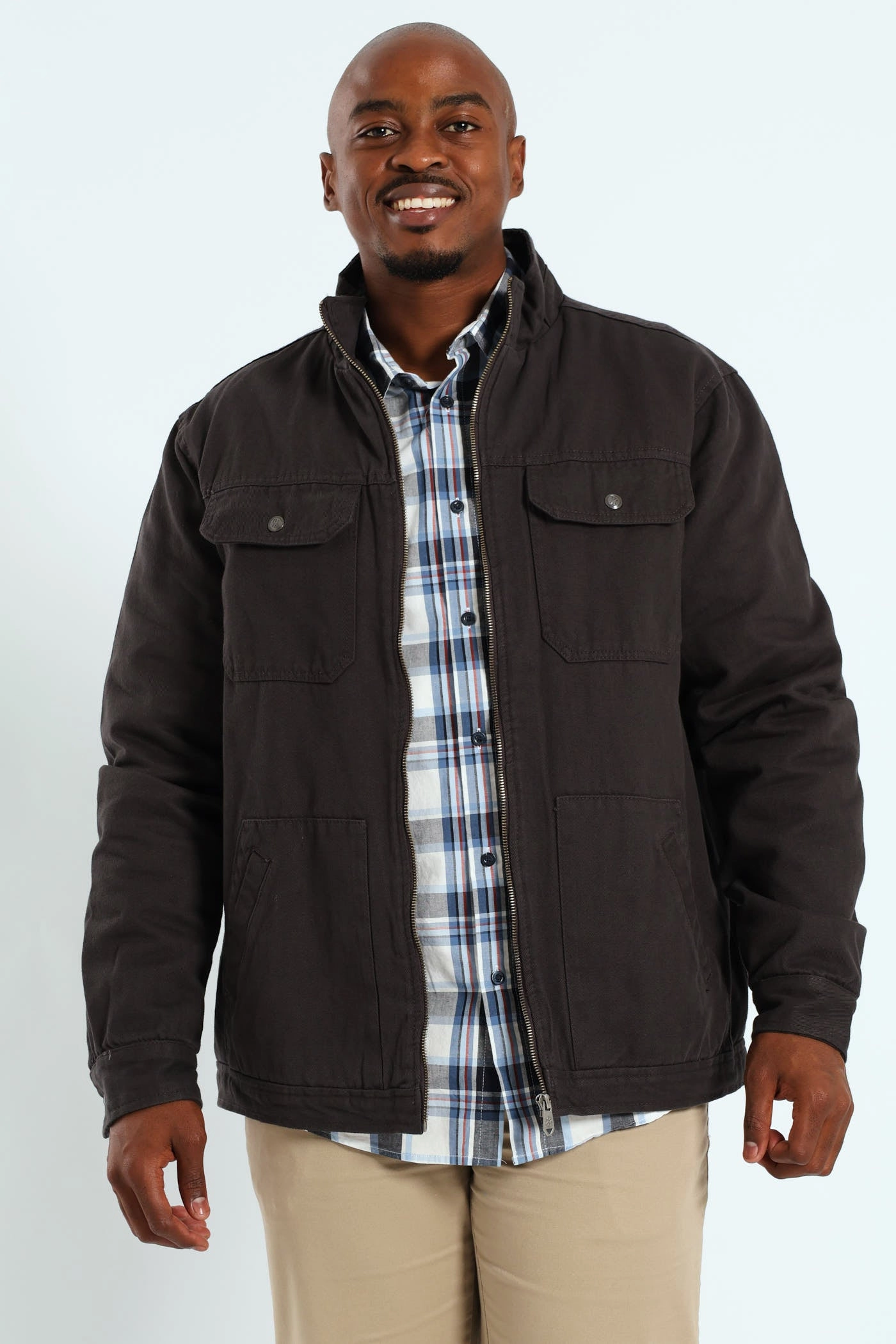 Lightweight Design Cotton Trucker Jacket - Charcoal