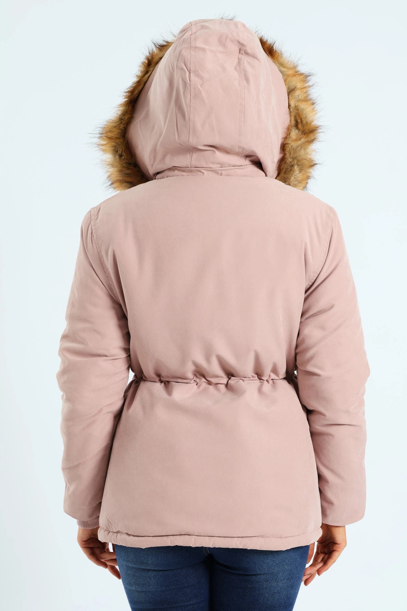Utility Pocket Fur Trim Parka With Detachable Hood - Mauve Secure Closure Systems