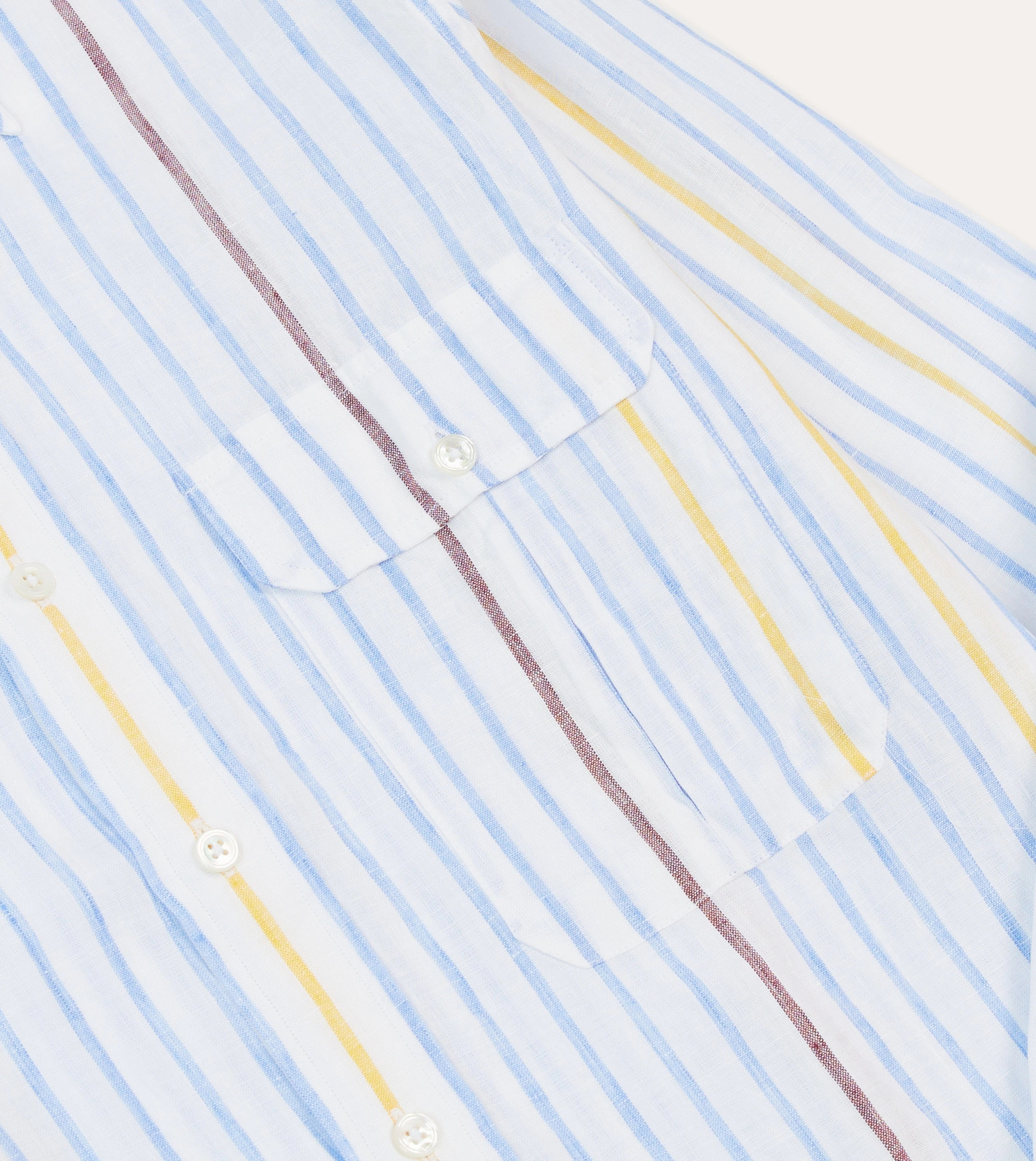 Blue, White and Yellow Stripe Linen Long Point Collar Shirt Iconic look Wardrobe Must-Have