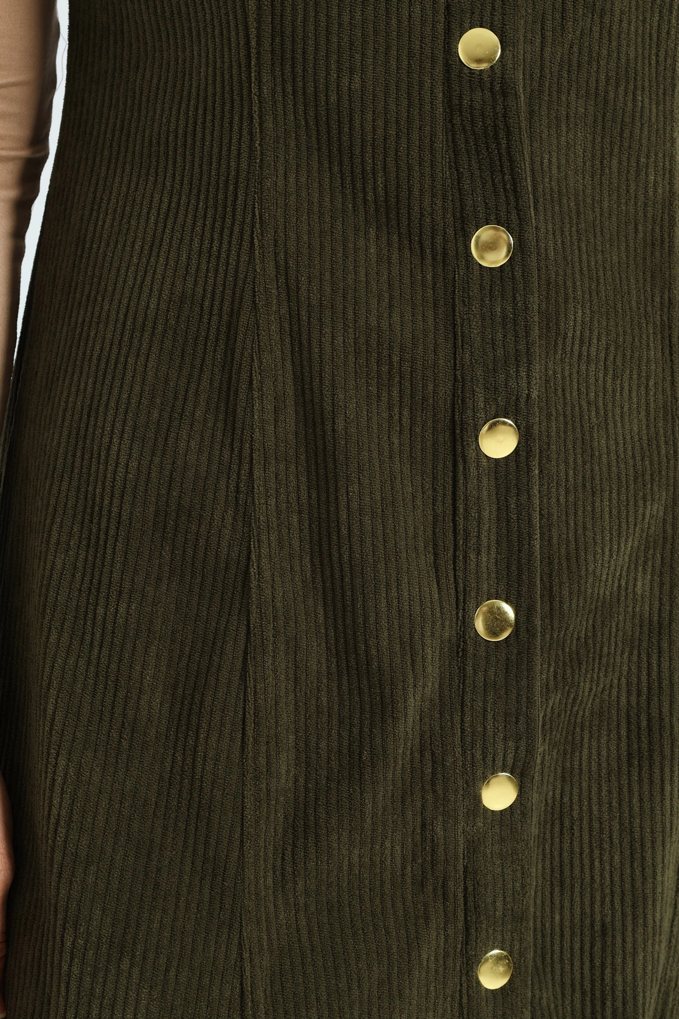 Air Comfort V-Neck Button Through Panelled Fit & Flare Corduroy Midi Dress - Dark Fatigue