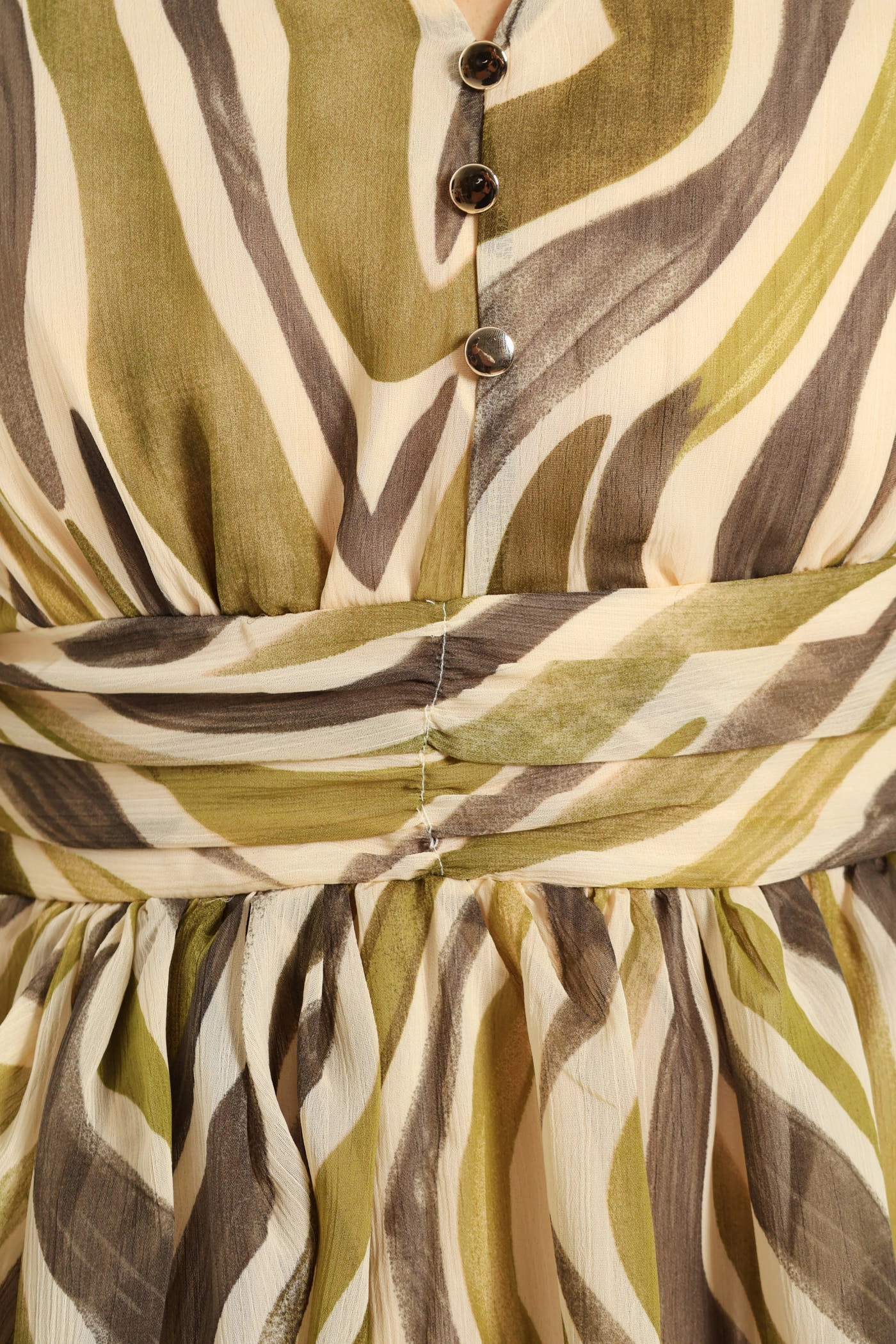 V-Neck Elasticated Waist Tiered Tea Dress - Green Vibrant Edge Casual Edge