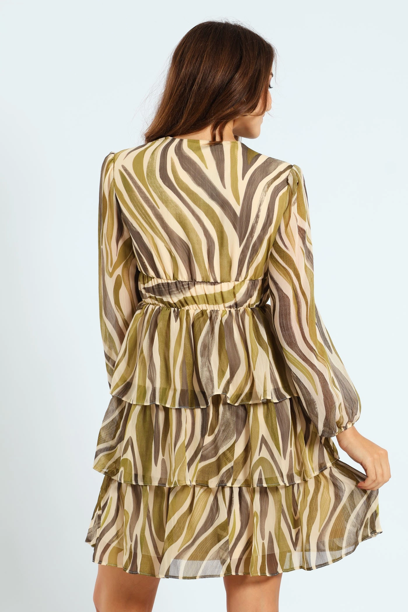 Perfect Layers Seasonal piece V-Neck Elasticated Waist Tiered Tea Dress - Green