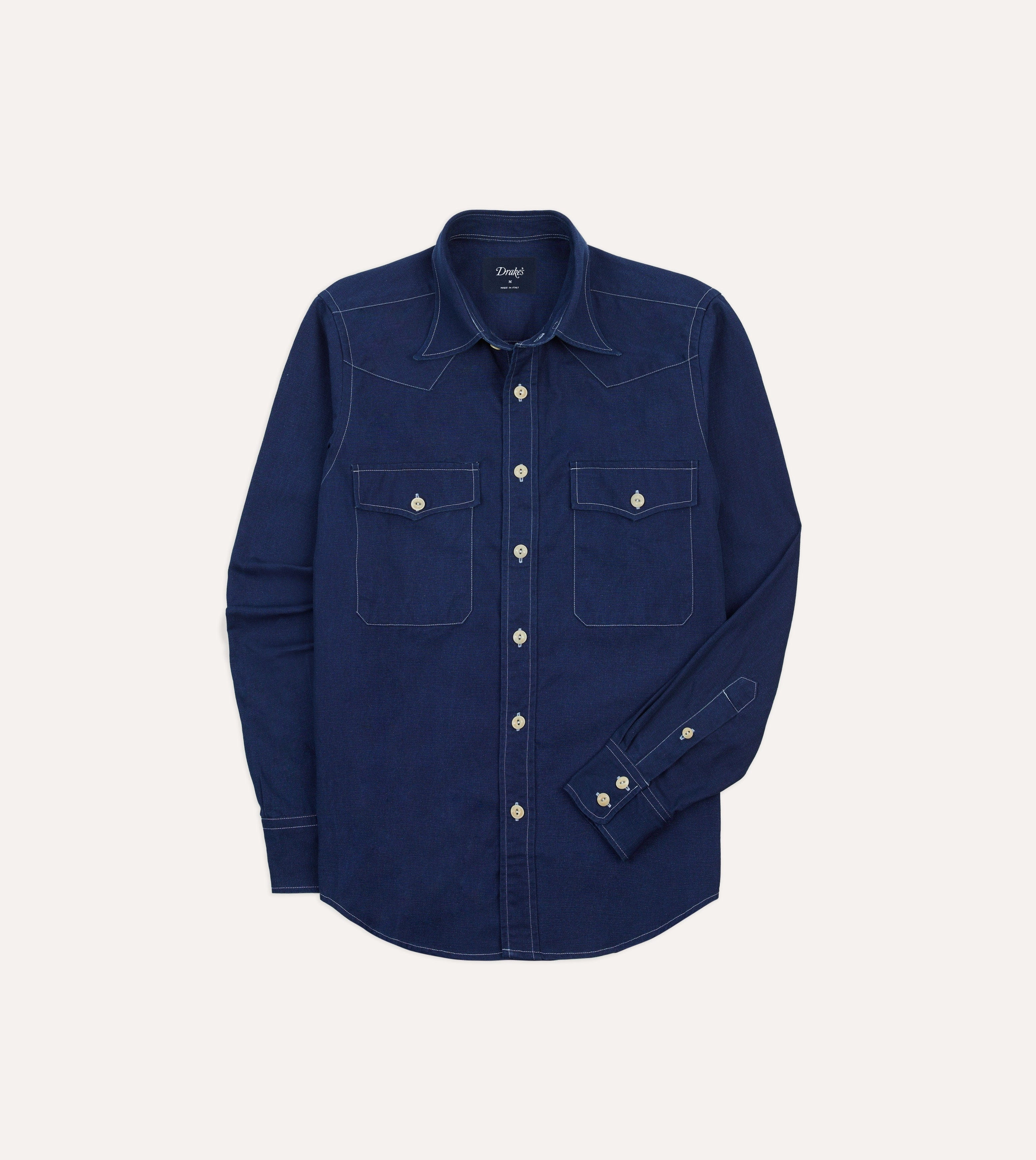 Microfiber Material Indigo Canvas Two-Pocket Western Shirt
