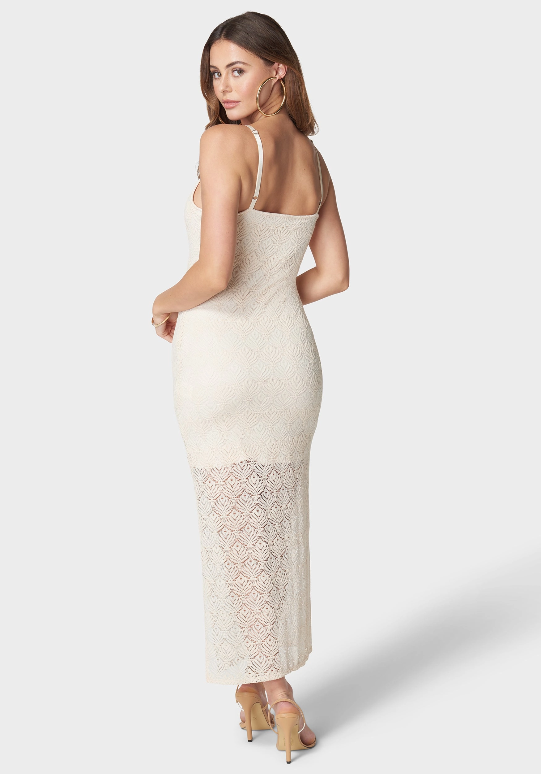 One-Shoulder V Neck Maxi Lace Dress