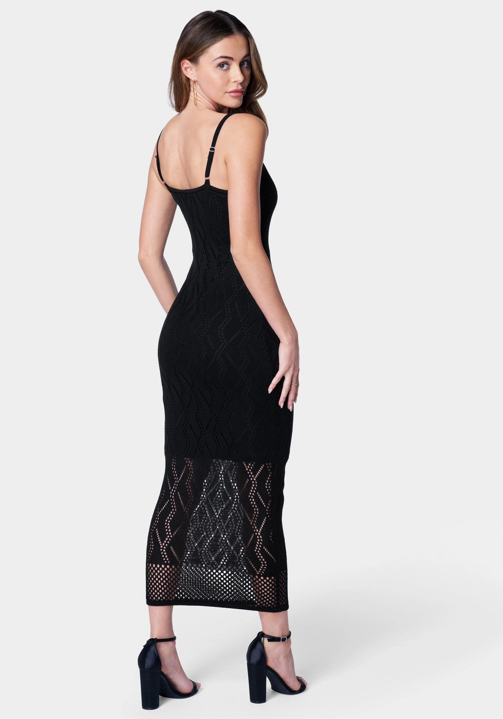 Stain-Guard-Finish V Neck Midi Crochet Dress