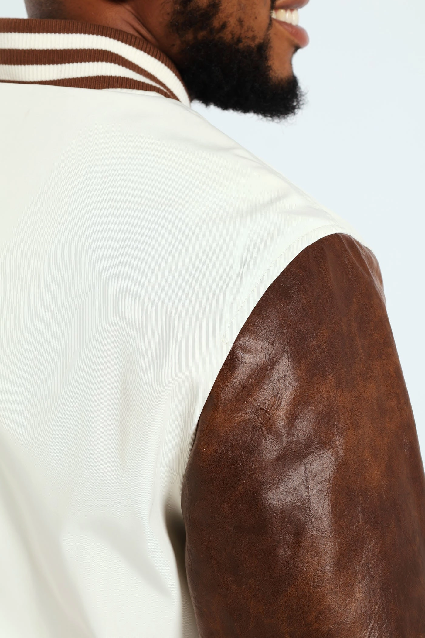 Neutral Street Style Varsity Bomber Jacket - Vanilla