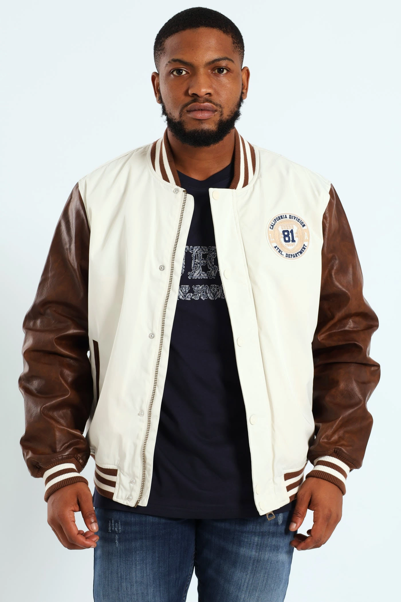 Varsity Bomber Jacket - Vanilla Multi Pocket Layout