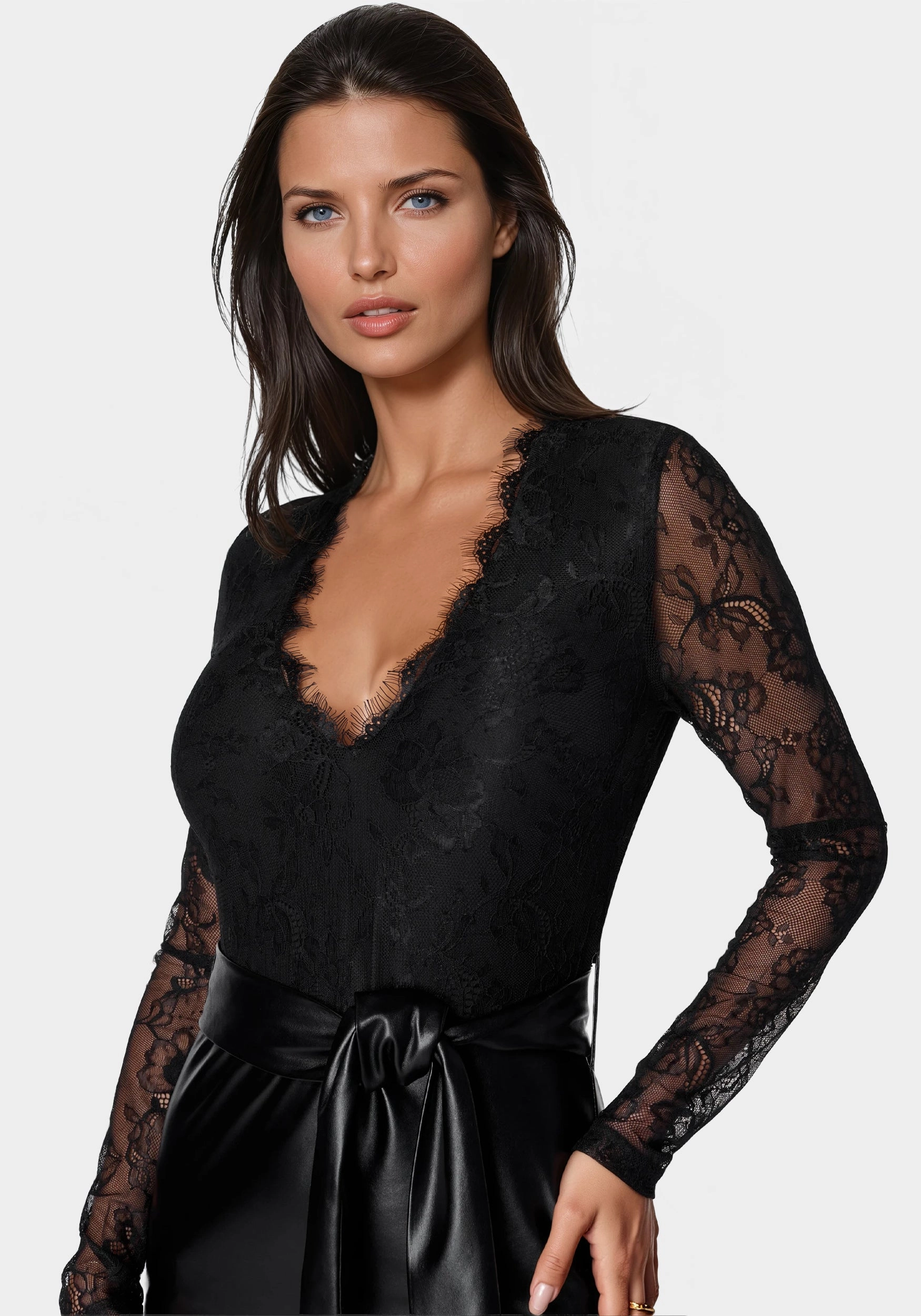 Timeless Edge Smart and Chic Vegan Leather Lace Midi Dress
