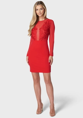 Classic Style Coral Soft Mesh And Lace Illusion Dress