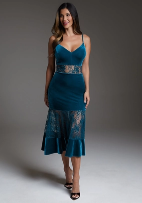Velvet Lace Midi Dress Seasonal Style Perfect Mood