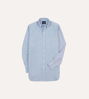 Mid-Blue Cotton Oxford Cloth Button-Down Shirt Non Restrictive Armhole Breathable fabric