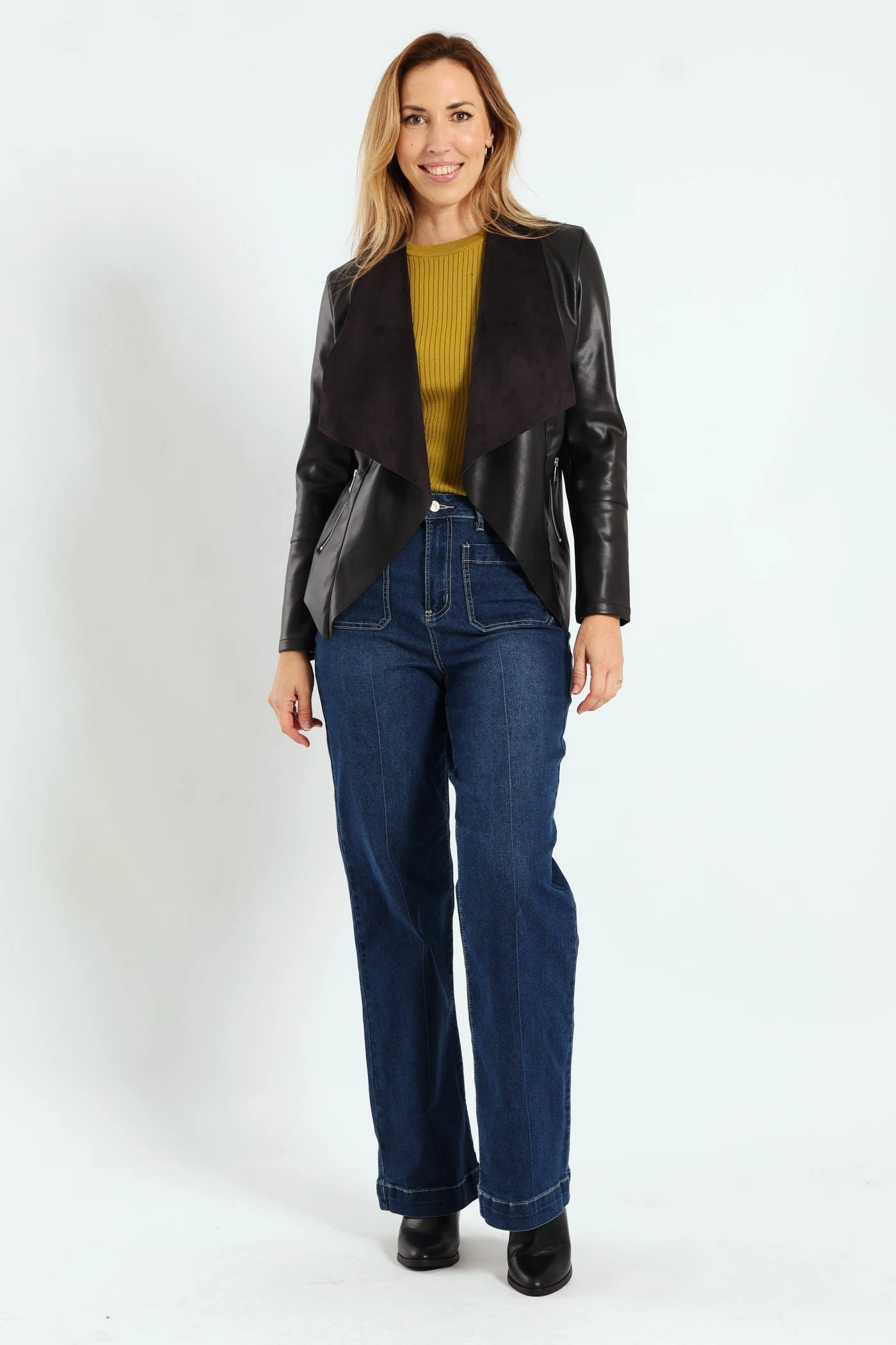 Effortless Look Pu Waterfall Jacket - Black