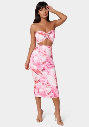 Printed Front Cutout Midi Dress Petal Zone Functional Wear