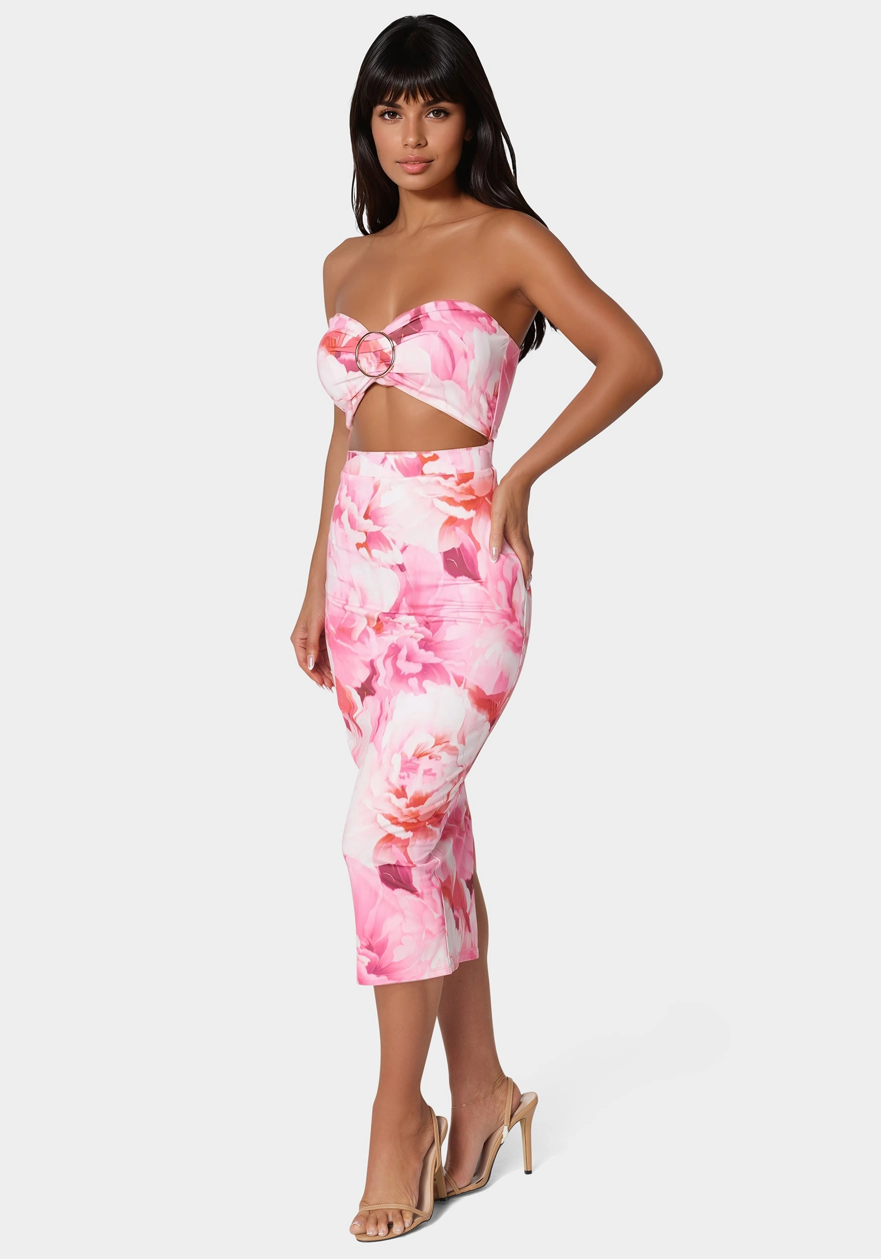 Printed Front Cutout Midi Dress Calm Silhouette Flattering Cut