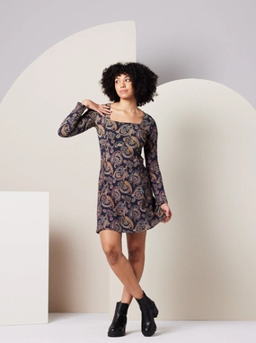 Sonnet Dress - Dark Blue Paisley Photo Light