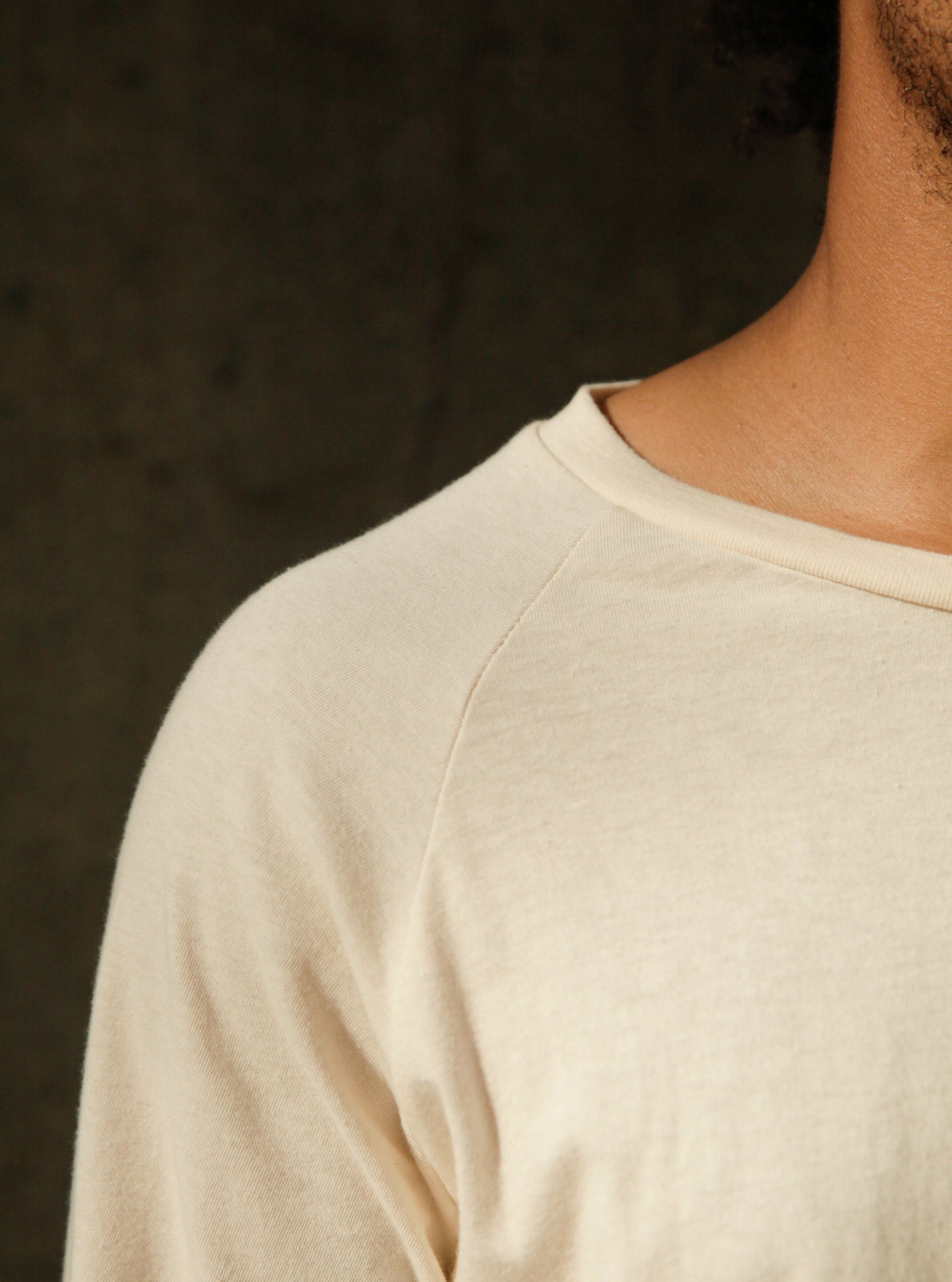 Men's Organic Raglan - Natural Long Sleeve Tee Midweight Four Way Stretch