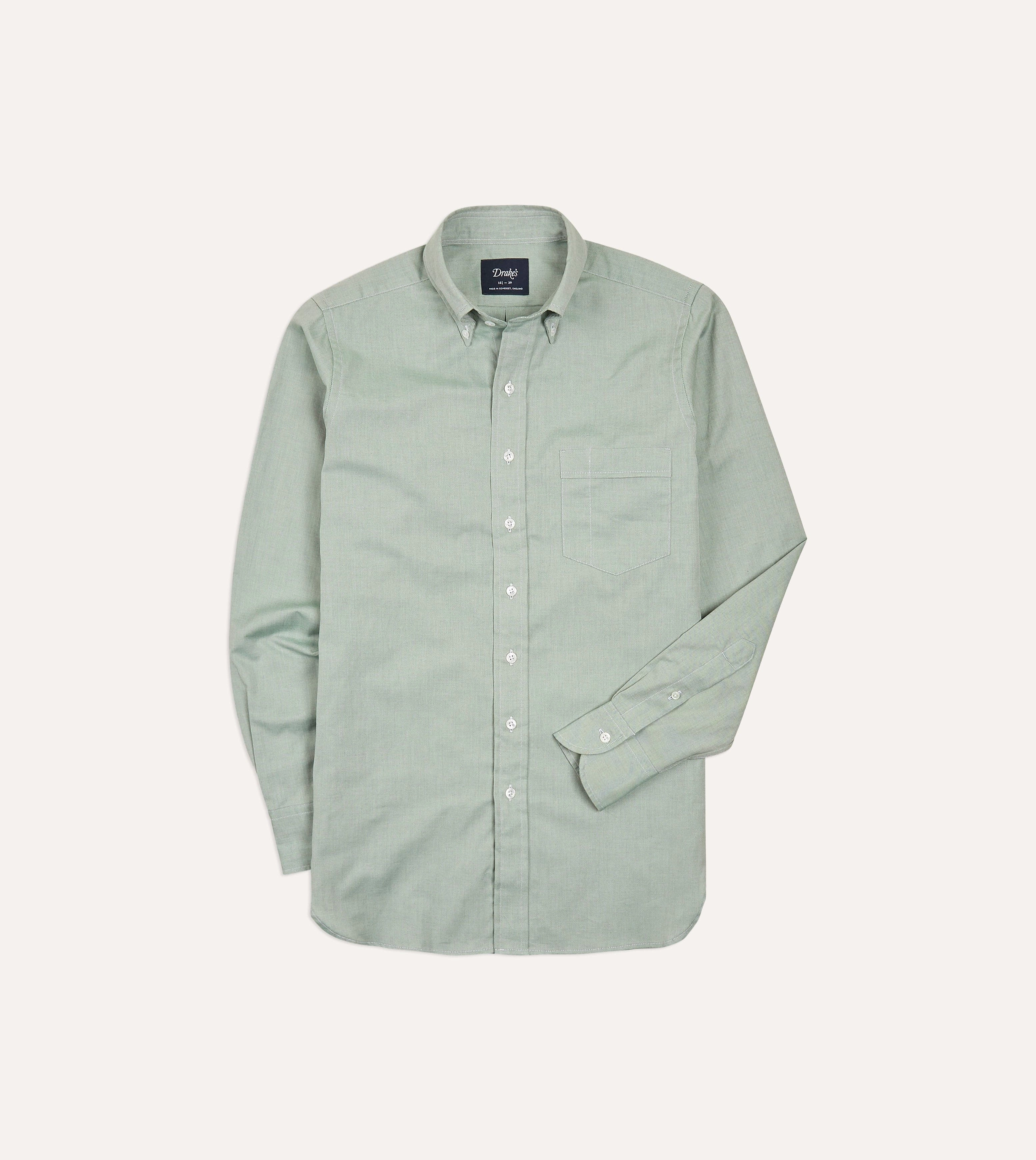 Green Pinpoint Oxford Cotton Cloth Button-Down Shirt Stretchable Material Eye-Catching Pattern