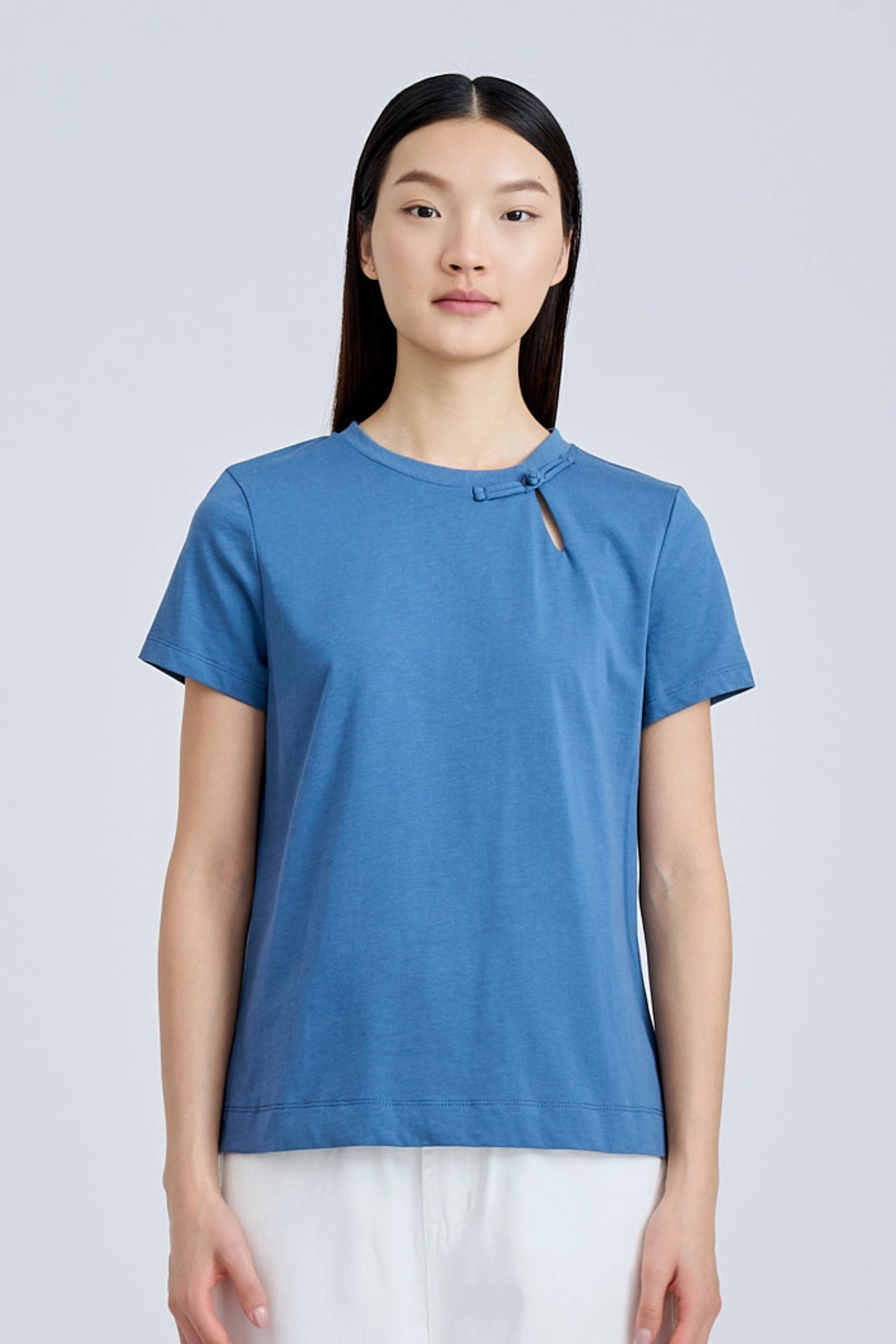 Mandarin Button Knot Tee - Denim Blue [AT] QuickDryTechnology