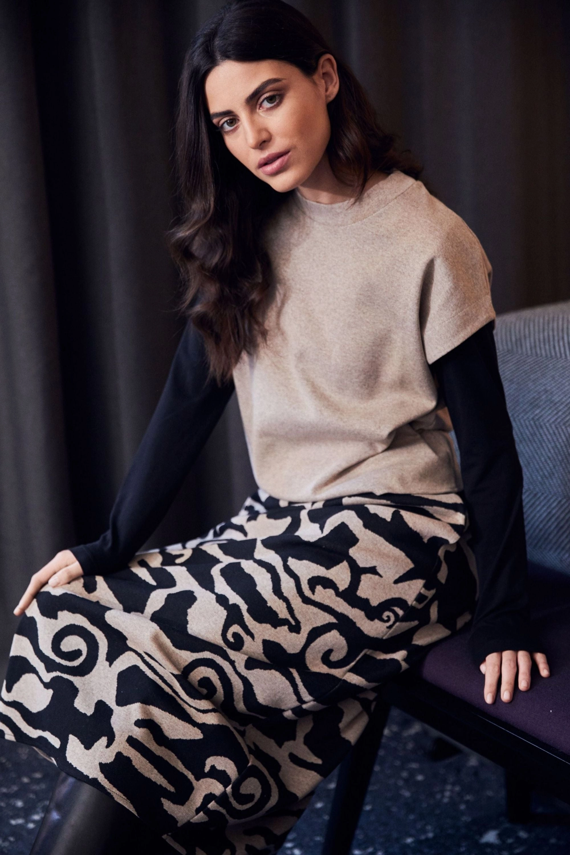 Maternity Friendly Foldable Design JACQUARD PRINT SKIRT - W24202