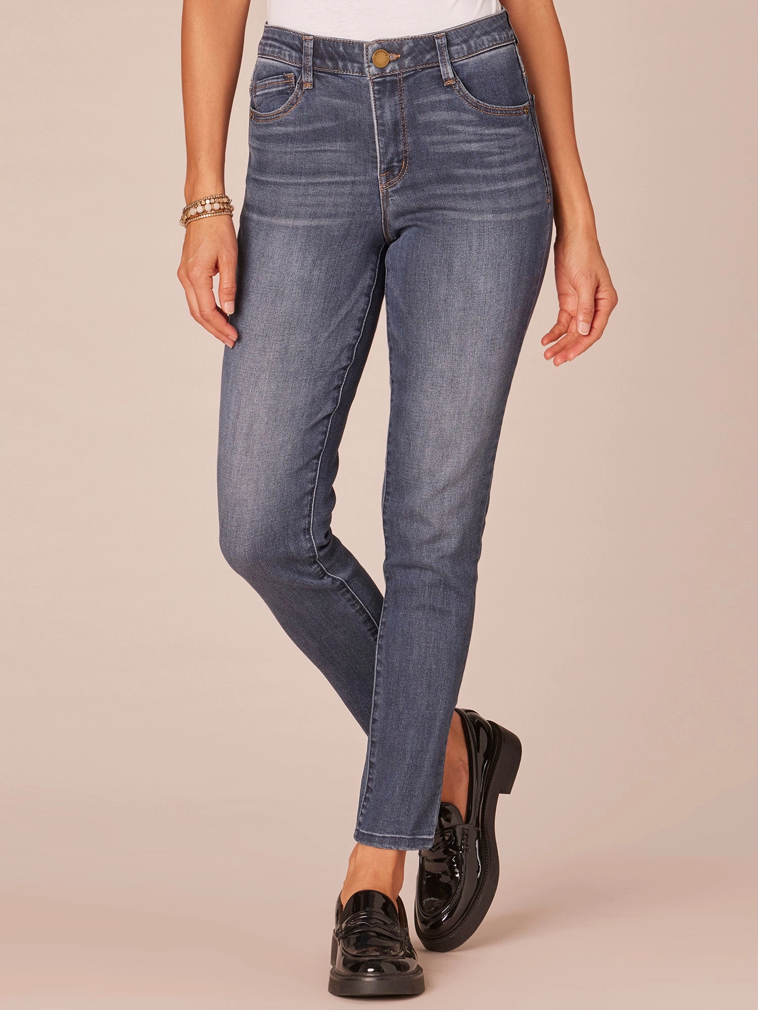 Modern "Ab"solution High Rise Ankle Length Blue Skinny Jeans Family Style Minimalist Style Date Night