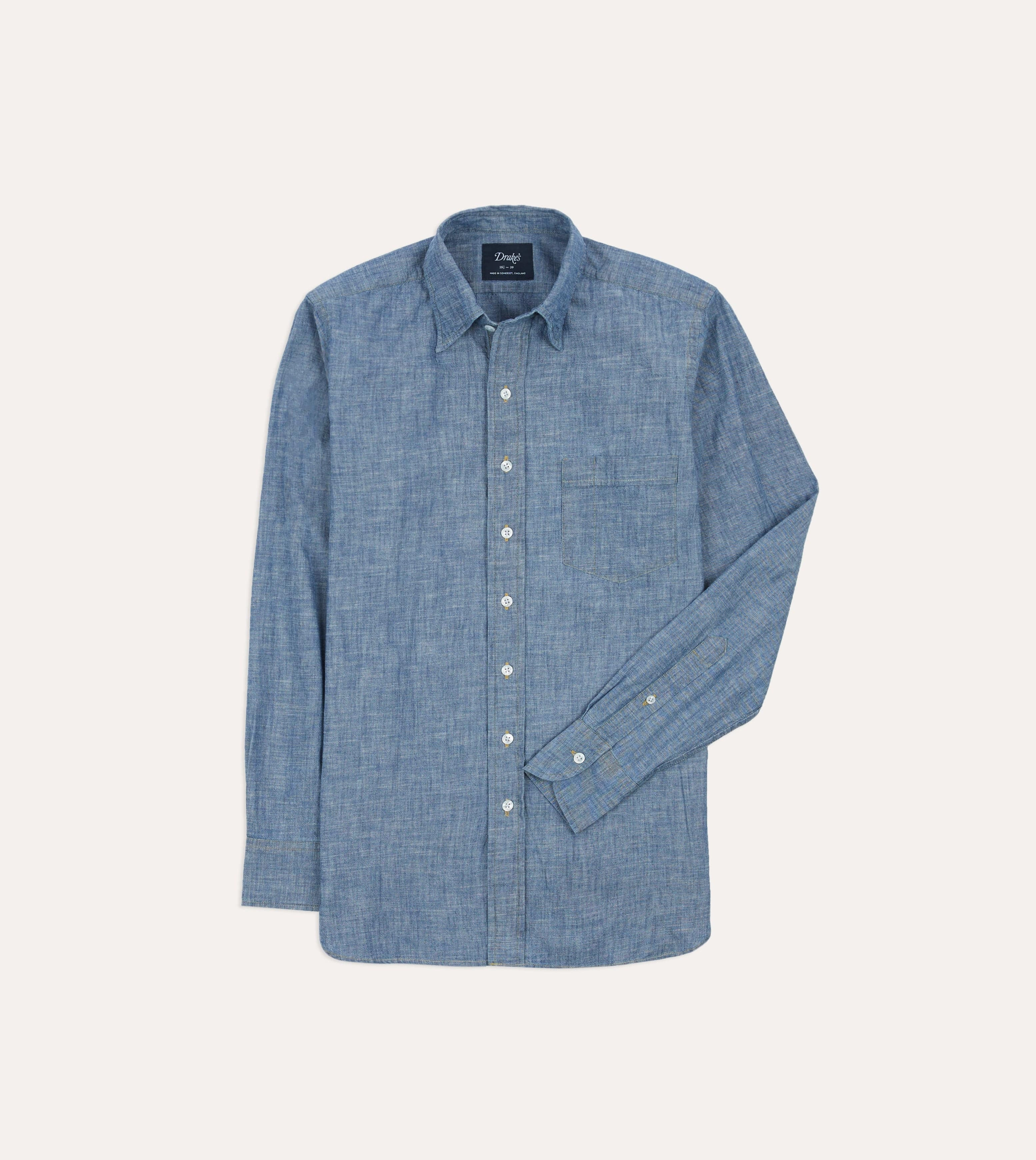 Blue Chambray Long Point Collar Shirt Durable Texture