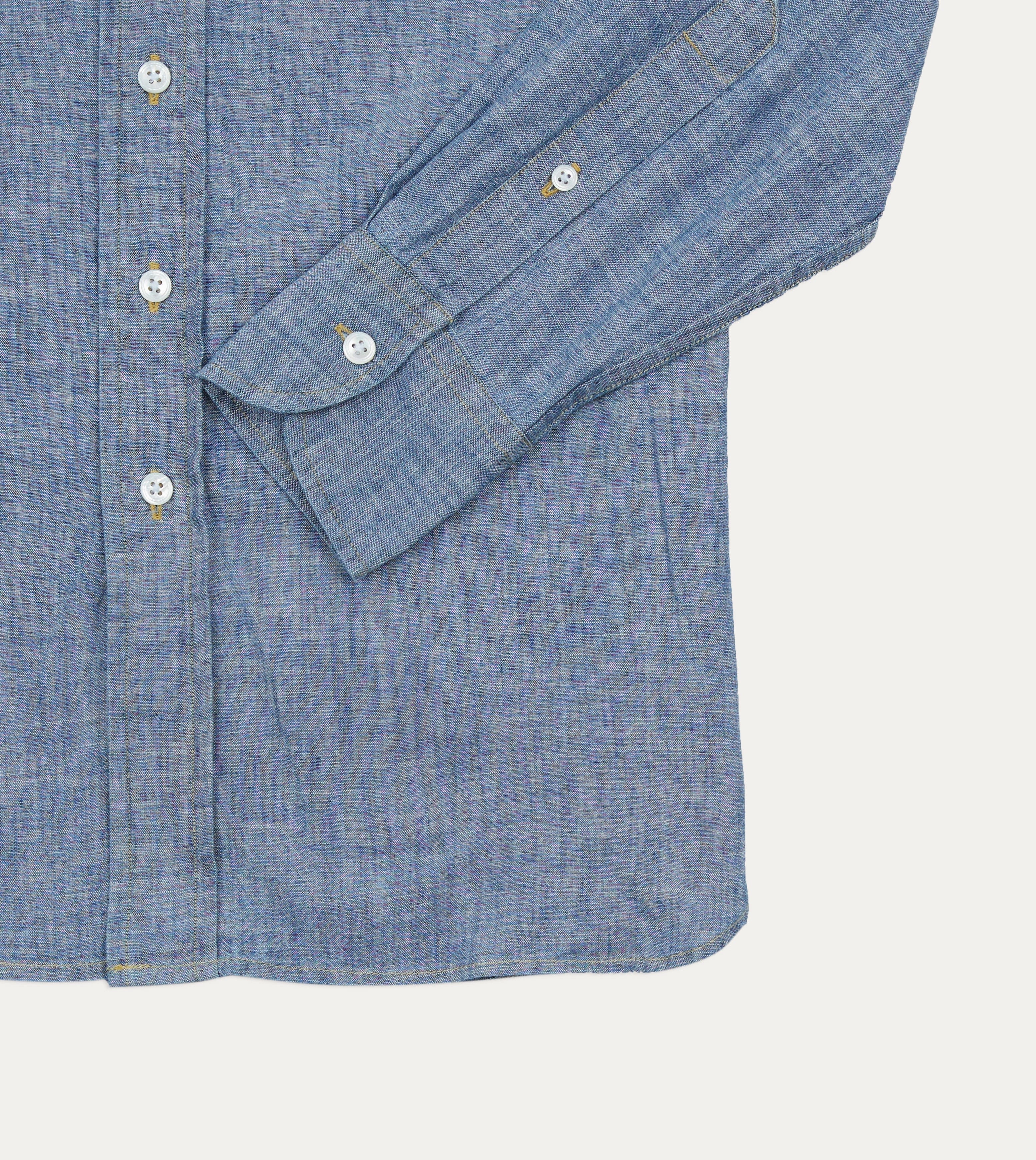 Blue Chambray Long Point Collar Shirt Easy Care Stretchable Material