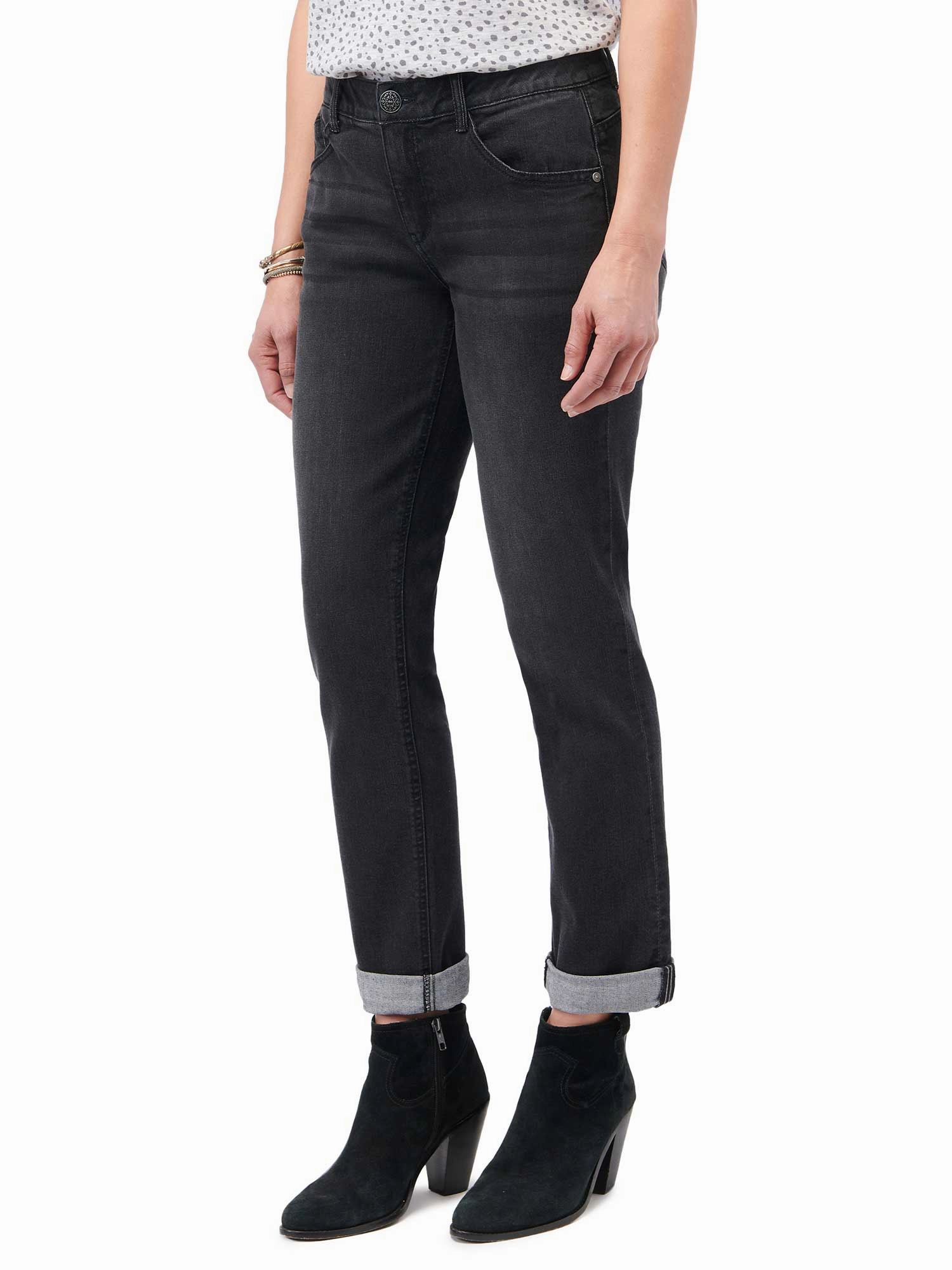 "Ab"solution? Petite Black Denim Cuffed Girlfriend Jeans Base Layer
