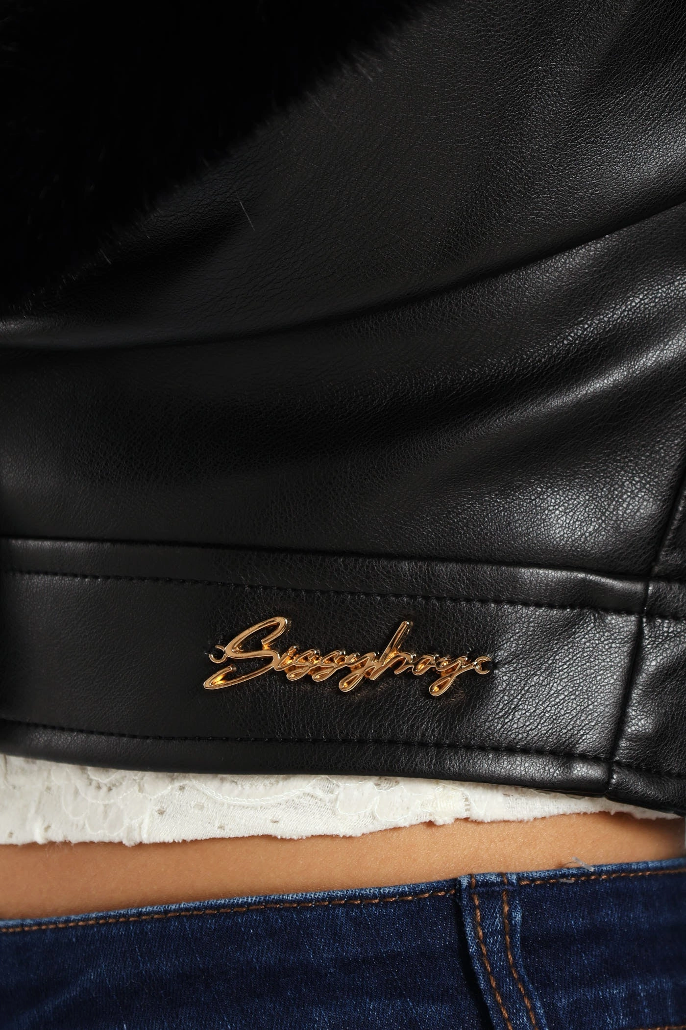 Cold Days Packable design Vikki Faux Leather With Faux Fur Collar Jacket - Black