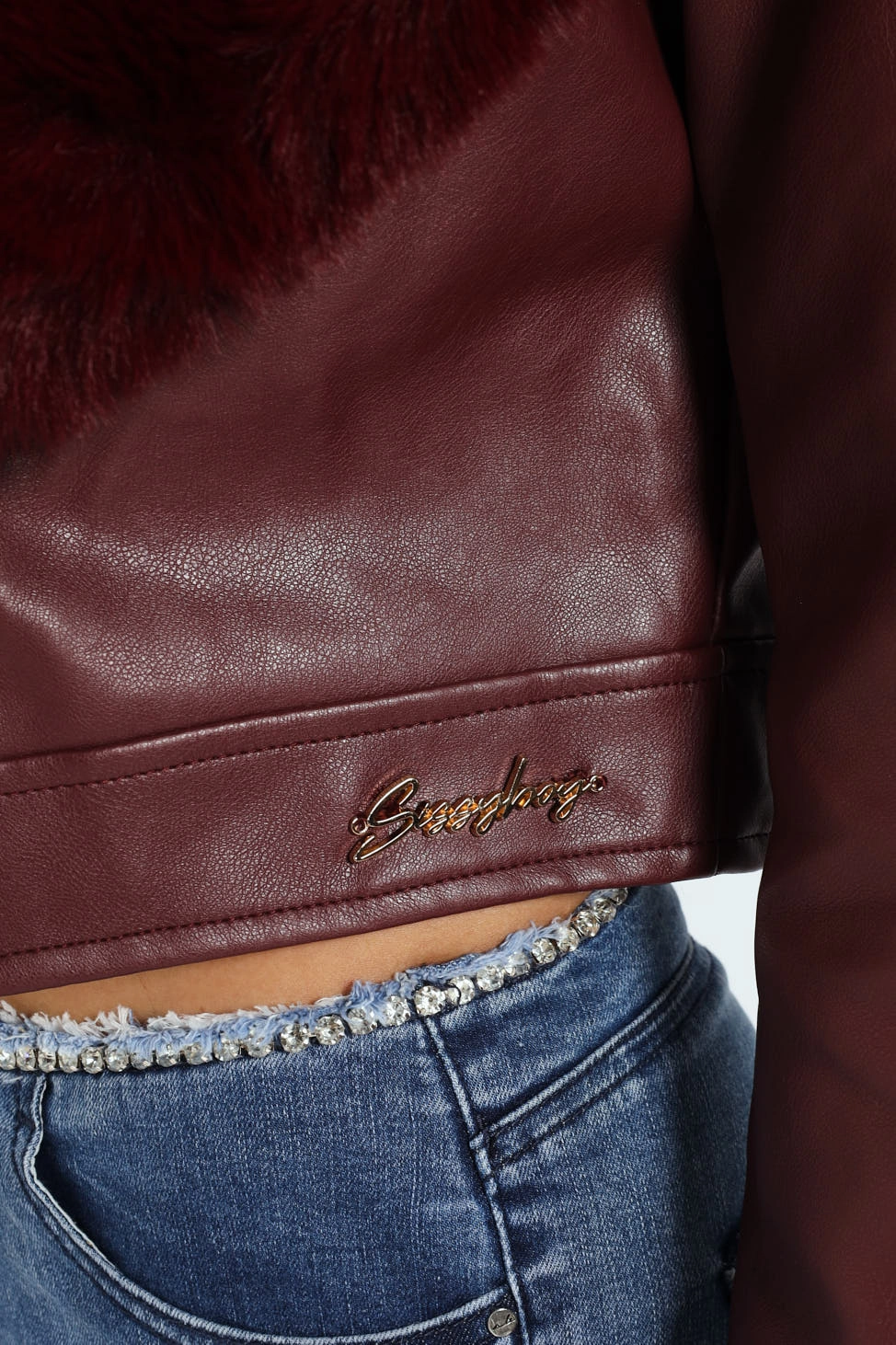 Vikki Faux Leather With Faux Fur Collar Jacket - Burgundy Practical Cold Piece