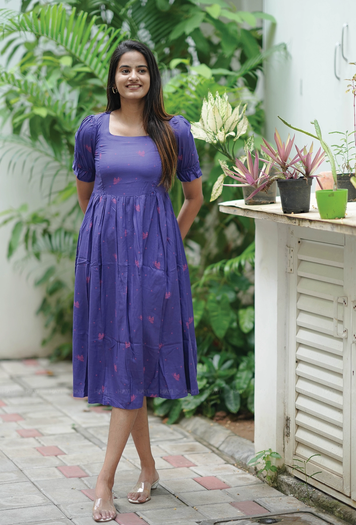 Vintage Wingcraft Violet Printed Maternity and Feeding dress Quiet Luxury