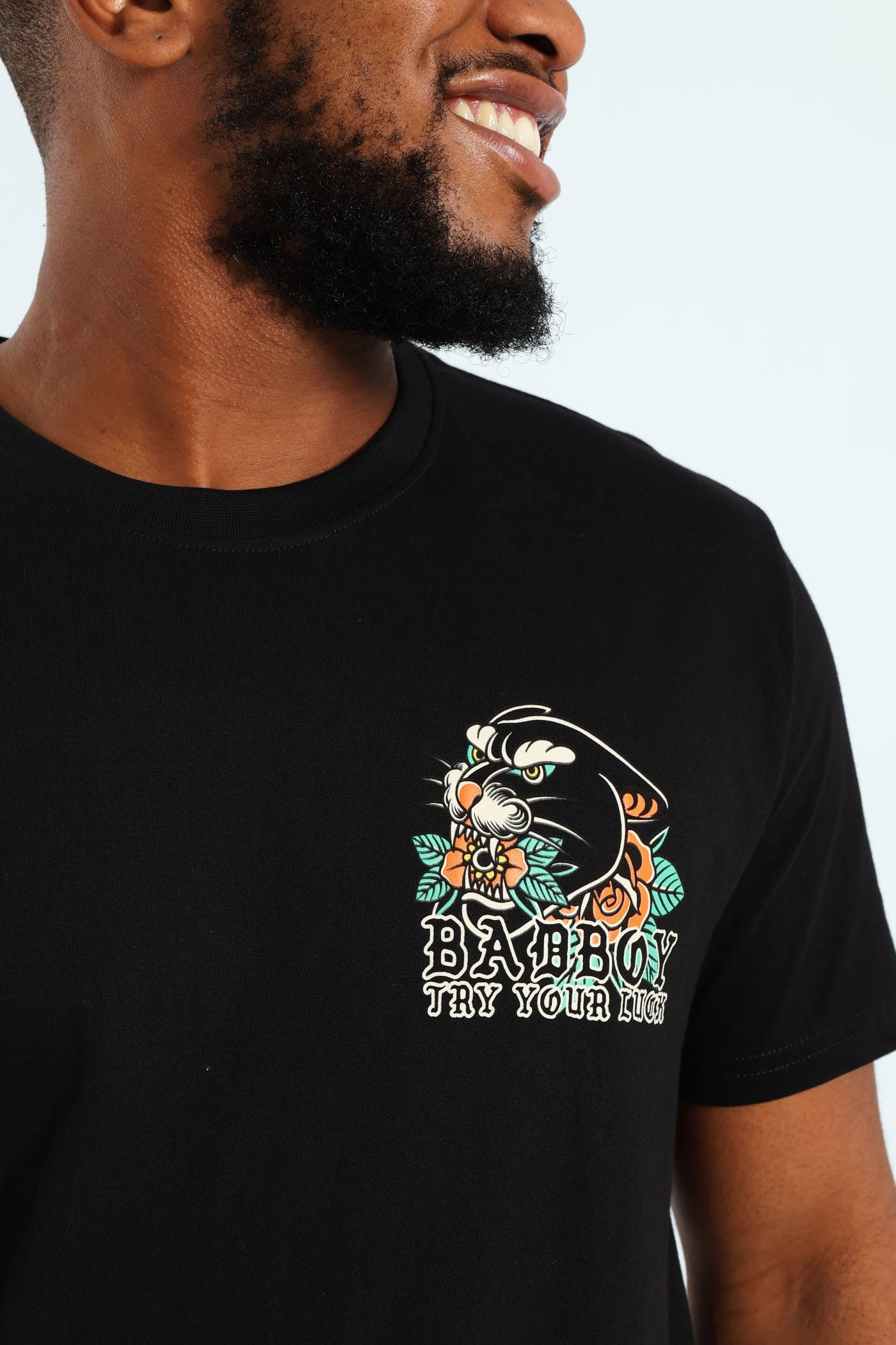 Panther Try Your Luck Tee - Black Anti Bacterial Treatment Simple and Cozy