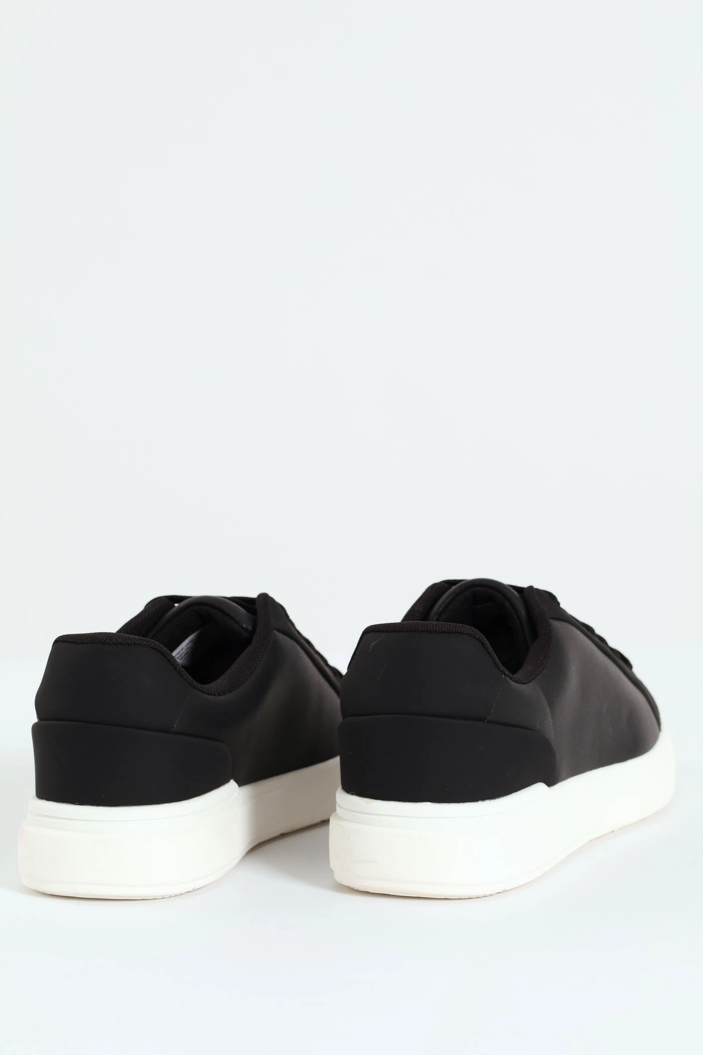 Plain Pu Lace Up Sneaker - Black Secure Step Simple Edge