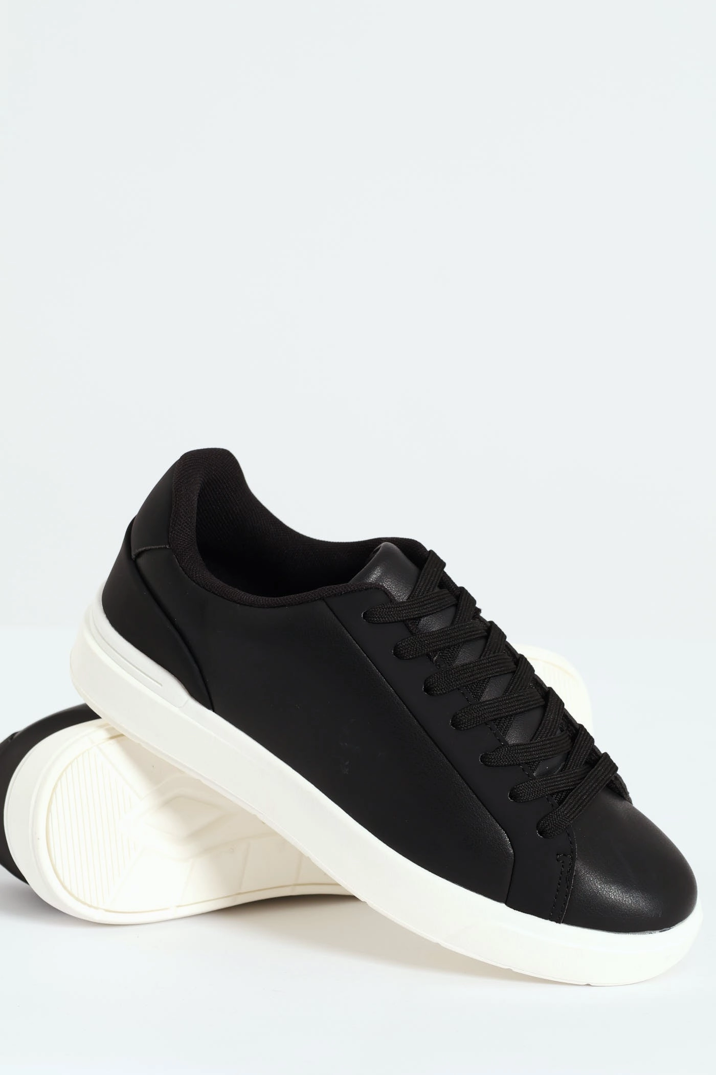 Agile Wear Plain Pu Lace Up Sneaker - Black