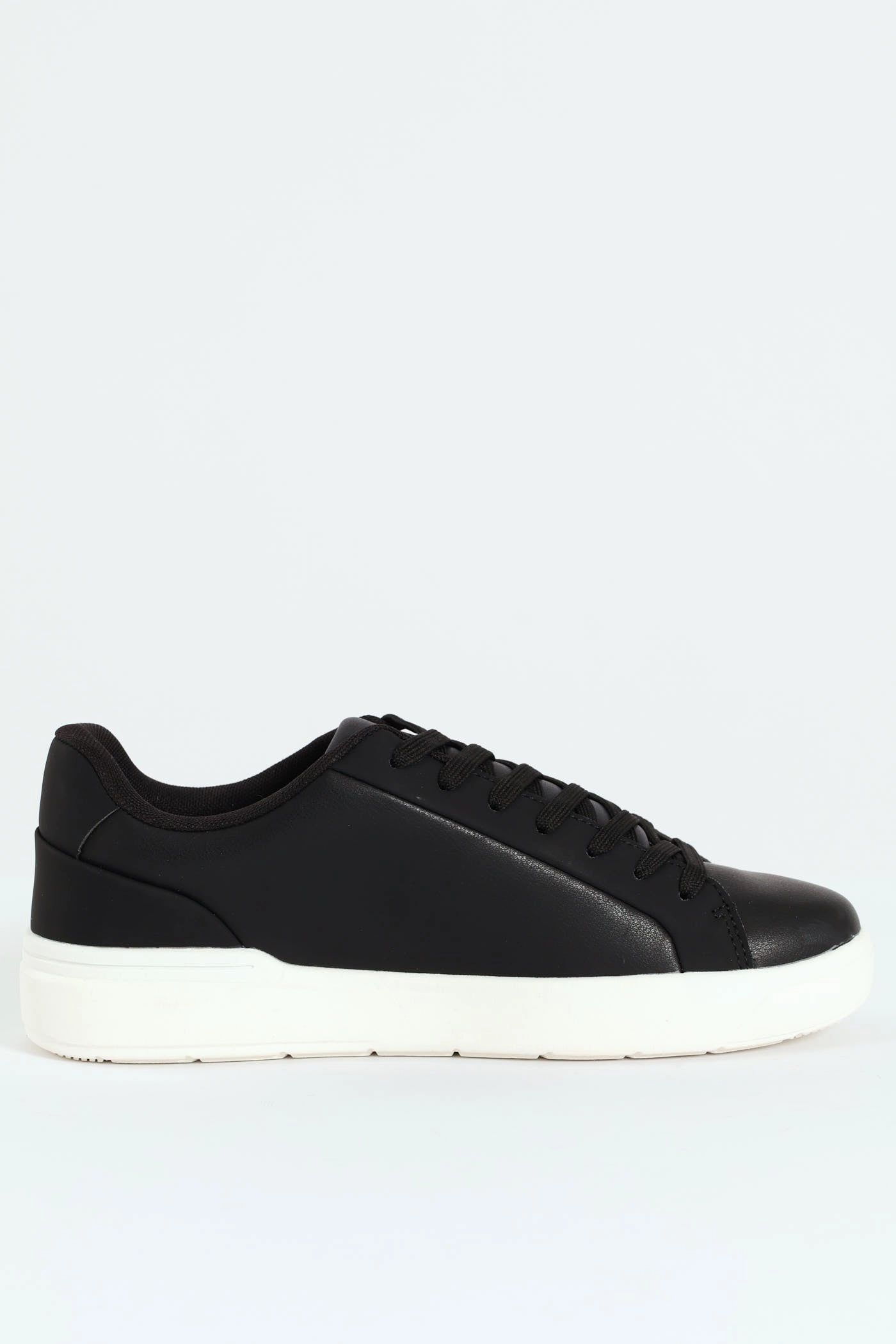 Lace Up Plain Pu Lace Up Sneaker - Black