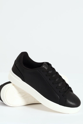 Agile Wear Plain Pu Lace Up Sneaker - Black