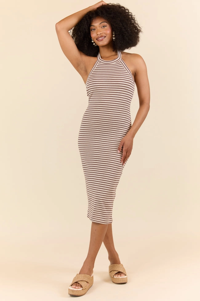 Versatile sundress Saturated Hue Walk By The Water Brown Striped Knit Razor Back Dress SALE